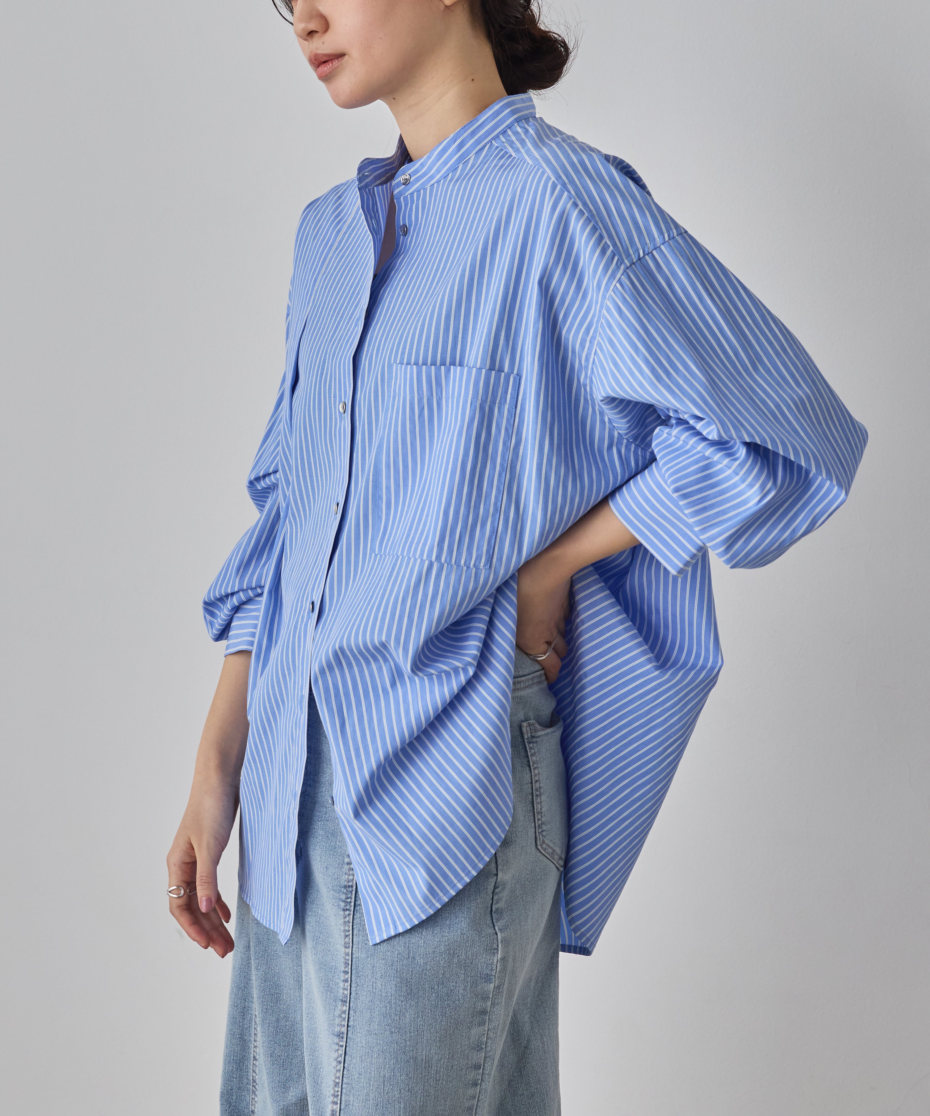 【WEB限定/別注】【イージーケア】バンドカラーオーバーデザインシャツ