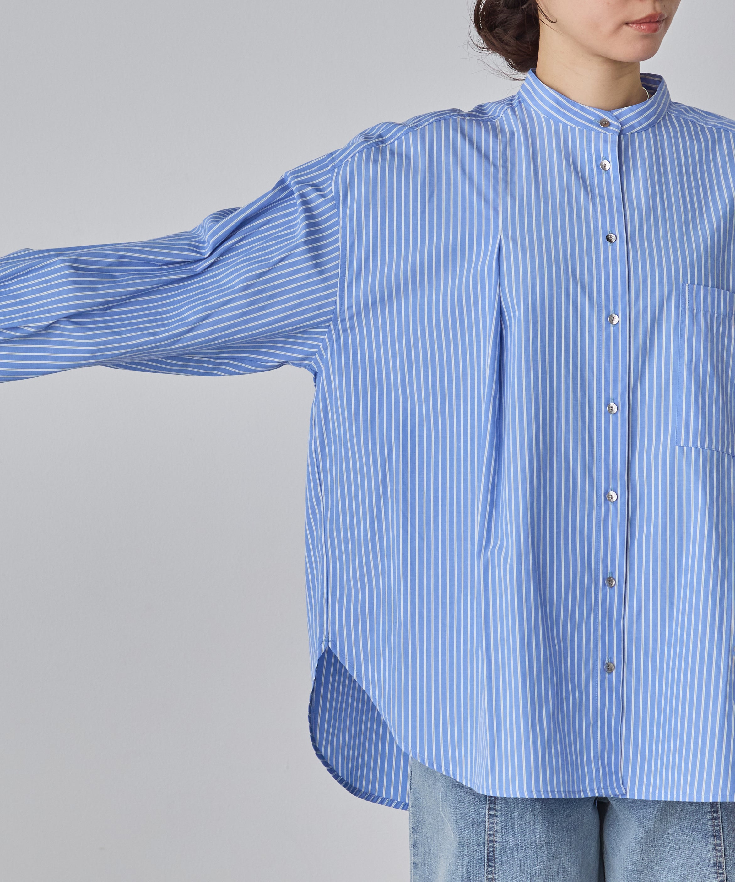 【WEB限定/別注】【イージーケア】バンドカラーオーバーデザインシャツ