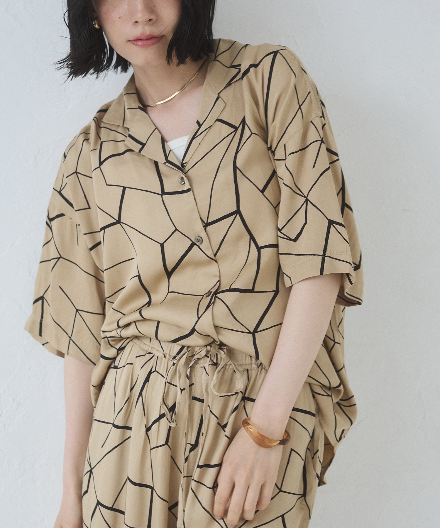 VISCOSE SATIN PRINTED OPEN-COLLAR SHIRT