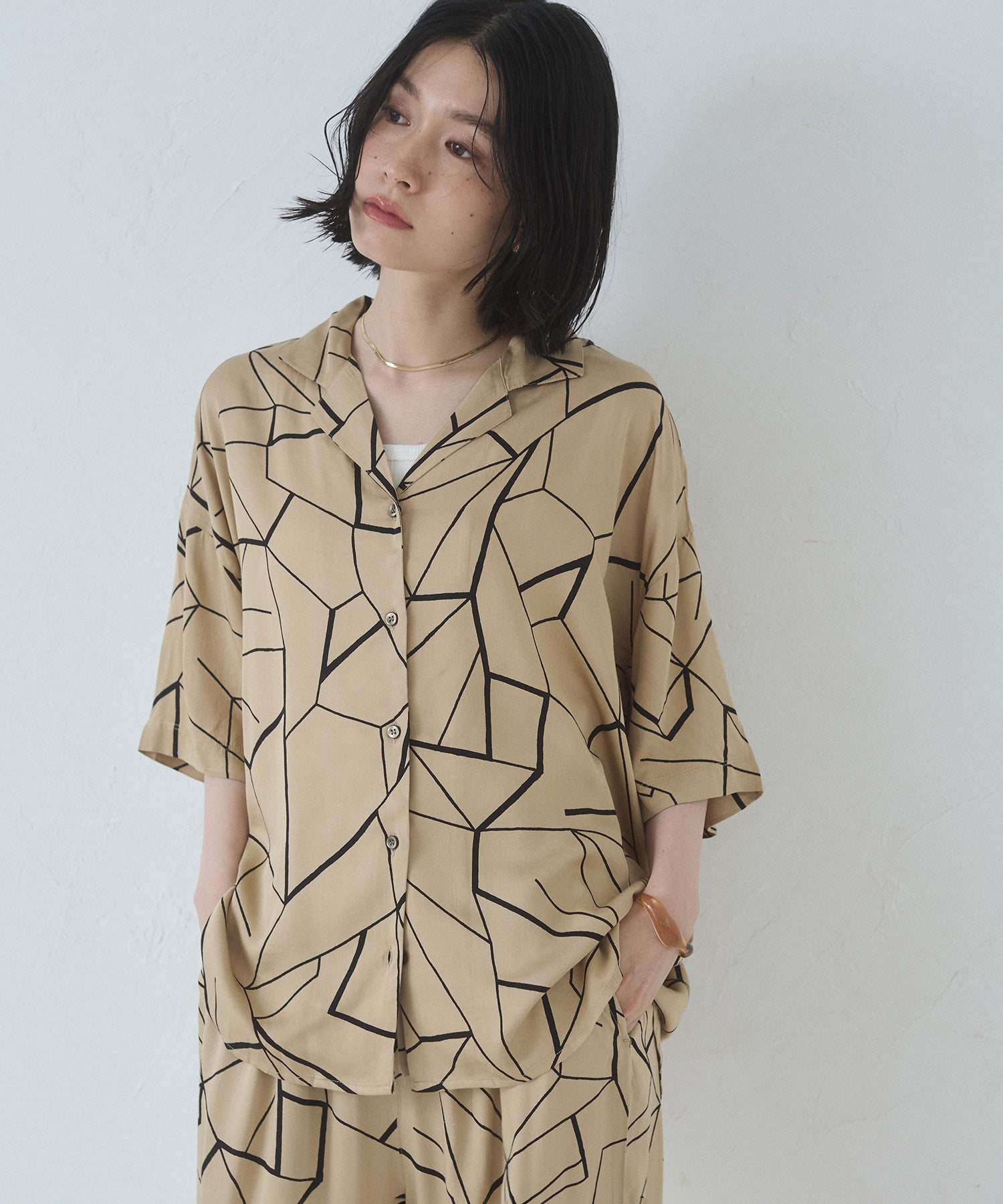 VISCOSE SATIN PRINTED OPEN-COLLAR SHIRT