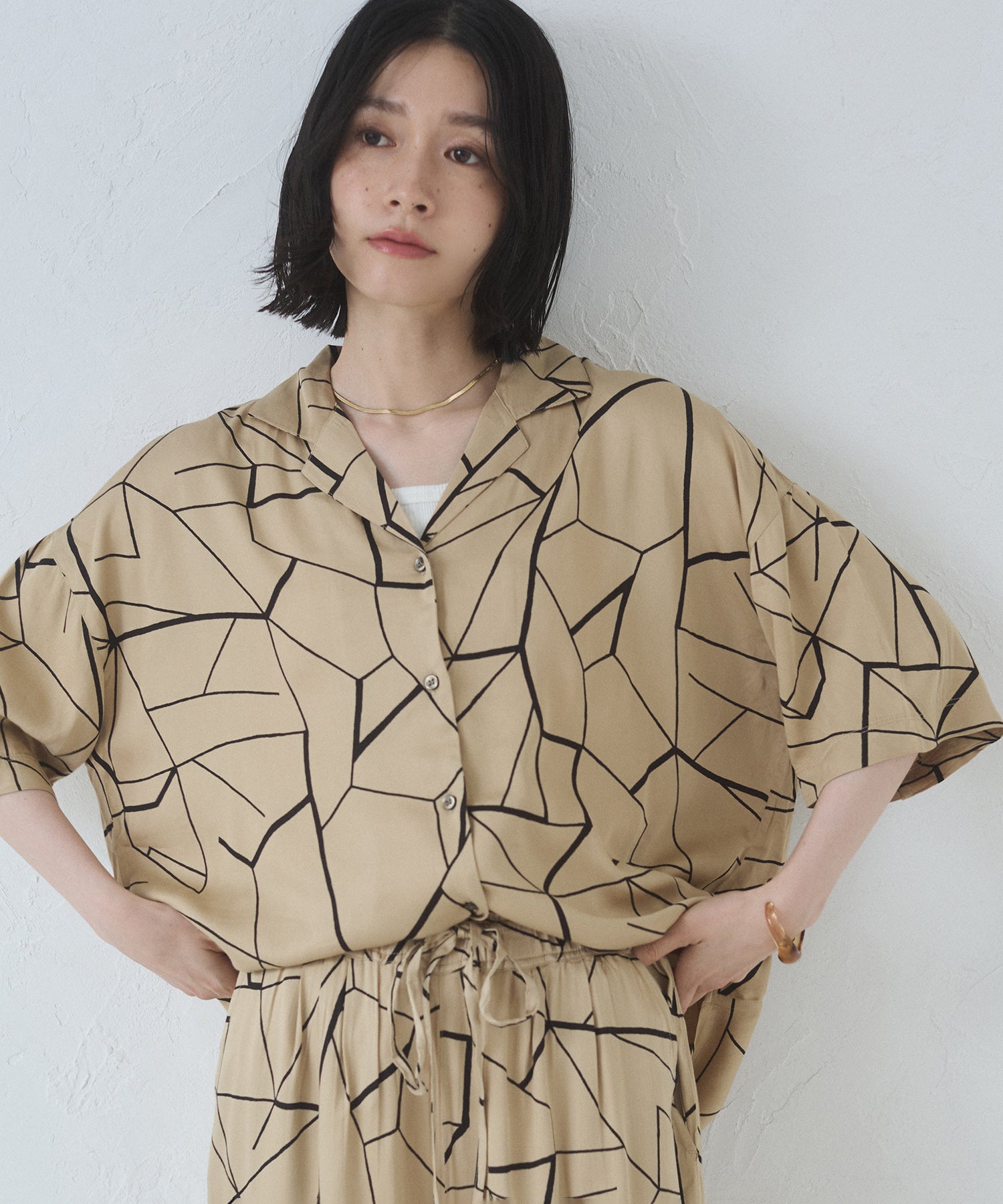 VISCOSE SATIN PRINTED OPEN-COLLAR SHIRT