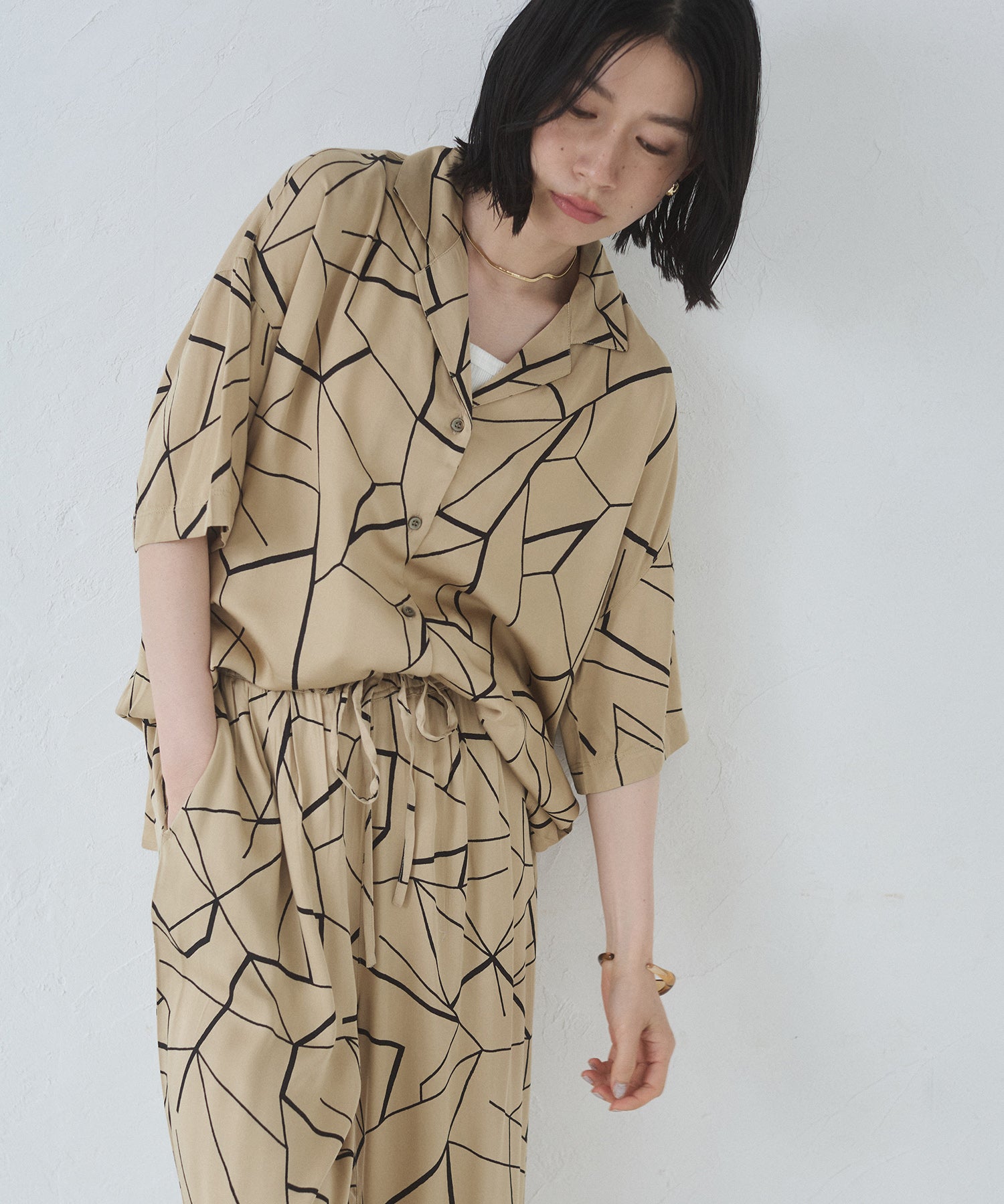 VISCOSE SATIN PRINTED OPEN-COLLAR SHIRT