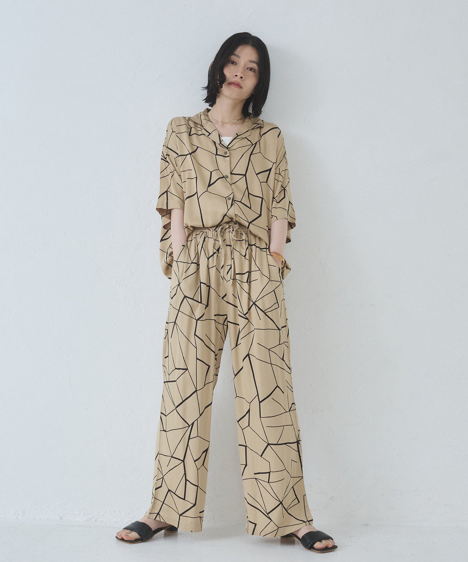 VISCOSE SATIN PRINTED OPEN-COLLAR SHIRT