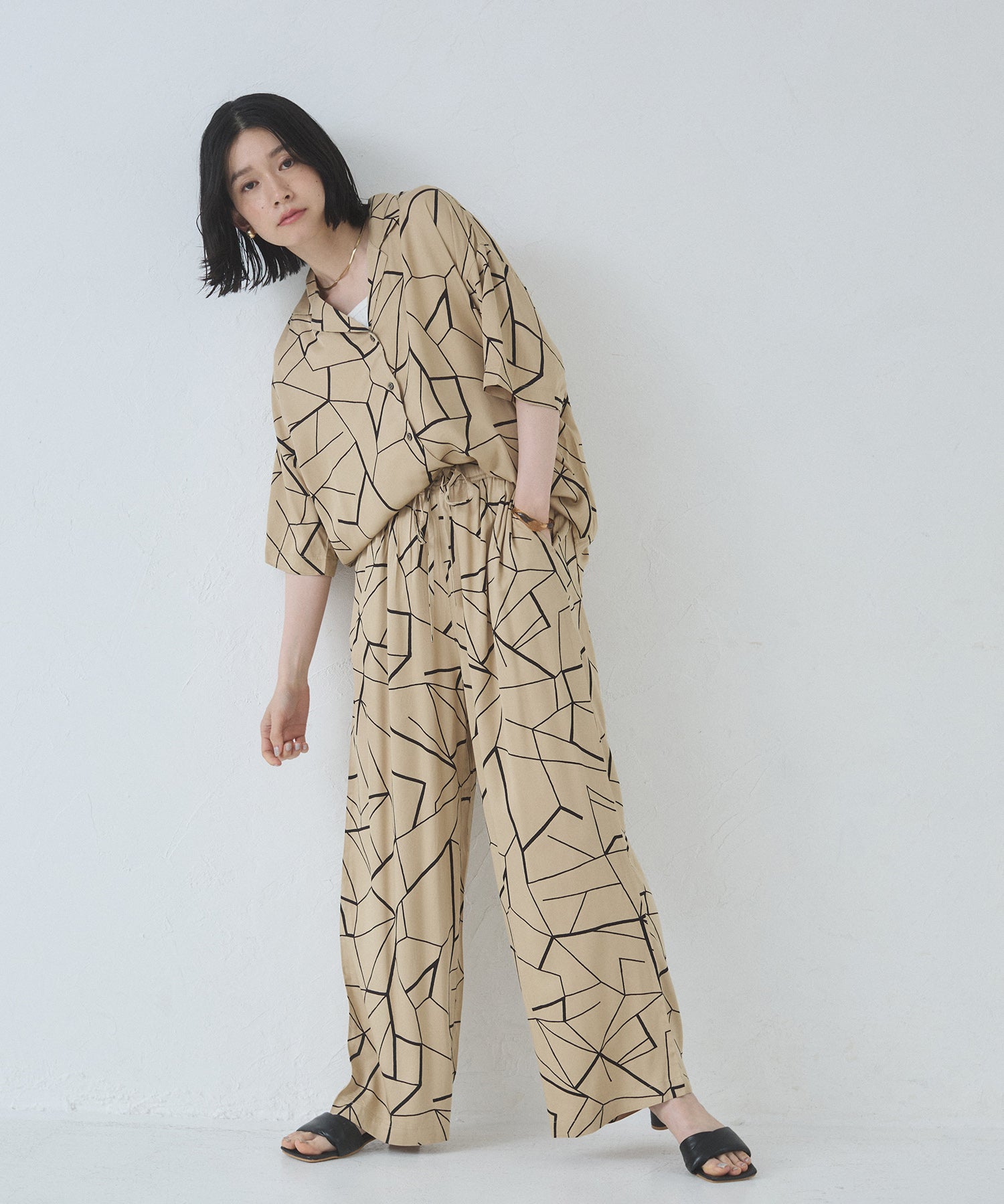 VISCOSE SATIN PRINTED OPEN-COLLAR SHIRT