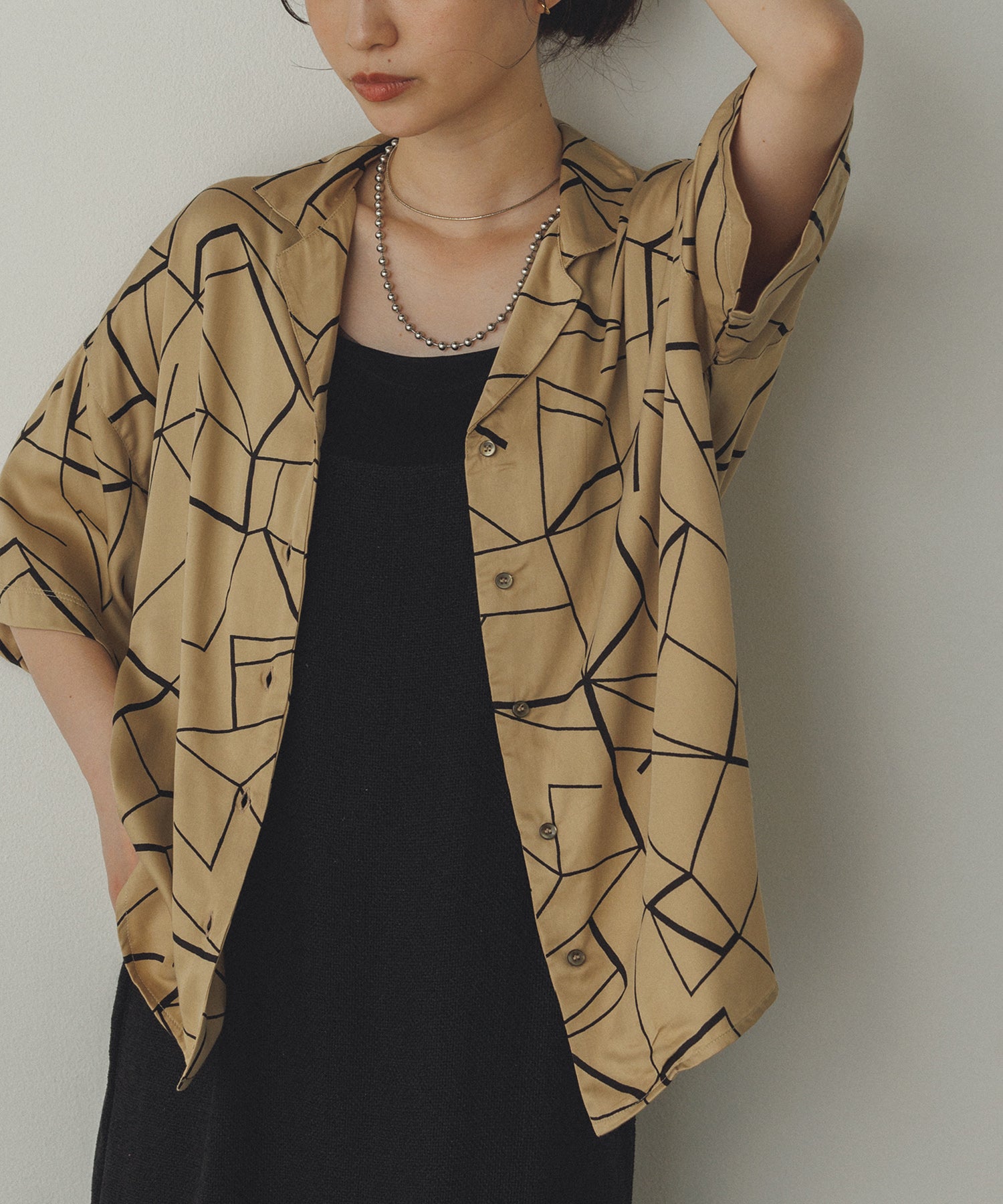 VISCOSE SATIN PRINTED OPEN-COLLAR SHIRT