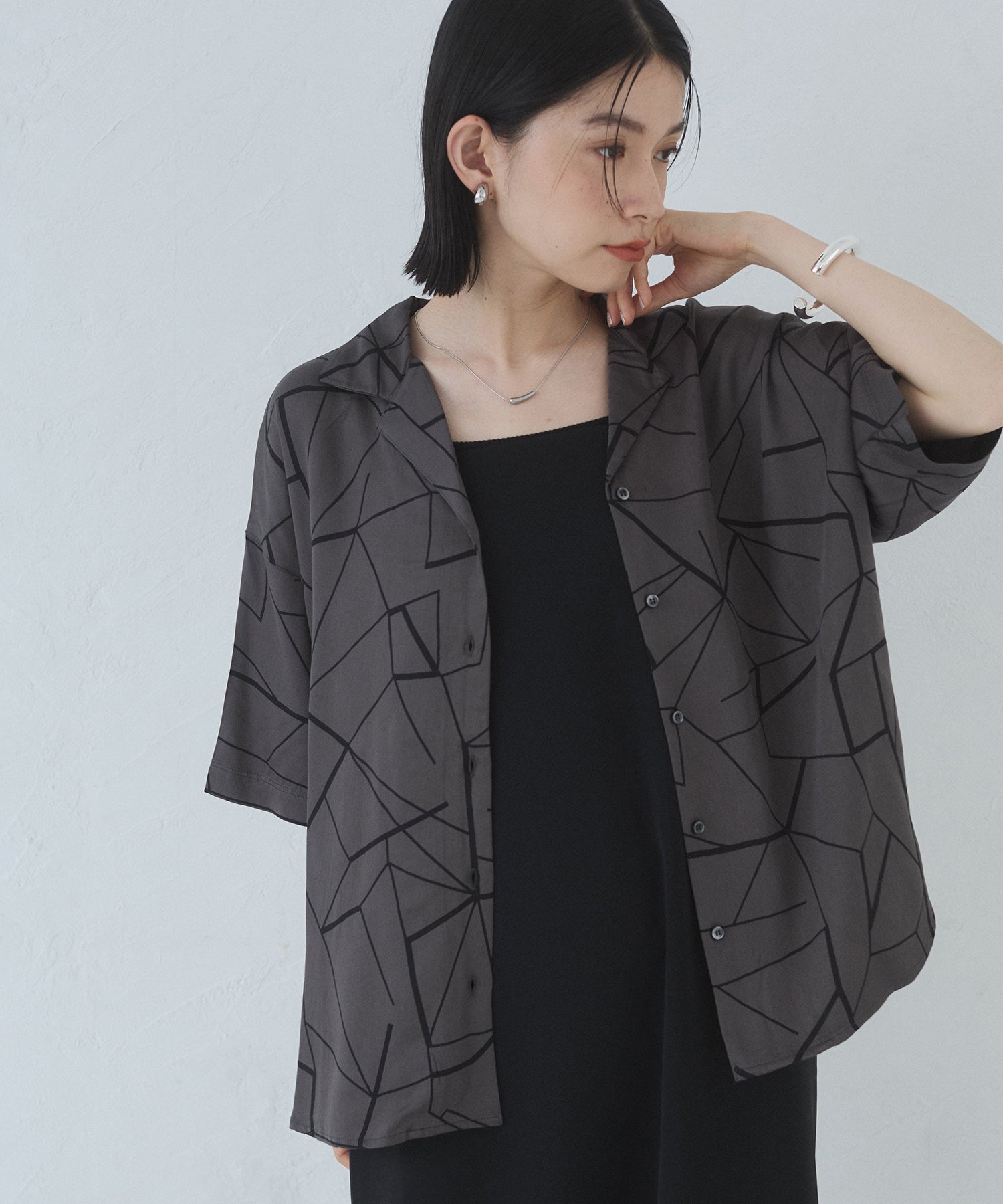 VISCOSE SATIN PRINTED OPEN-COLLAR SHIRT