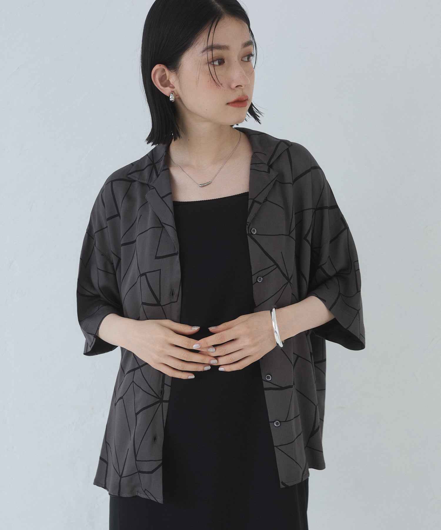 VISCOSE SATIN PRINTED OPEN-COLLAR SHIRT