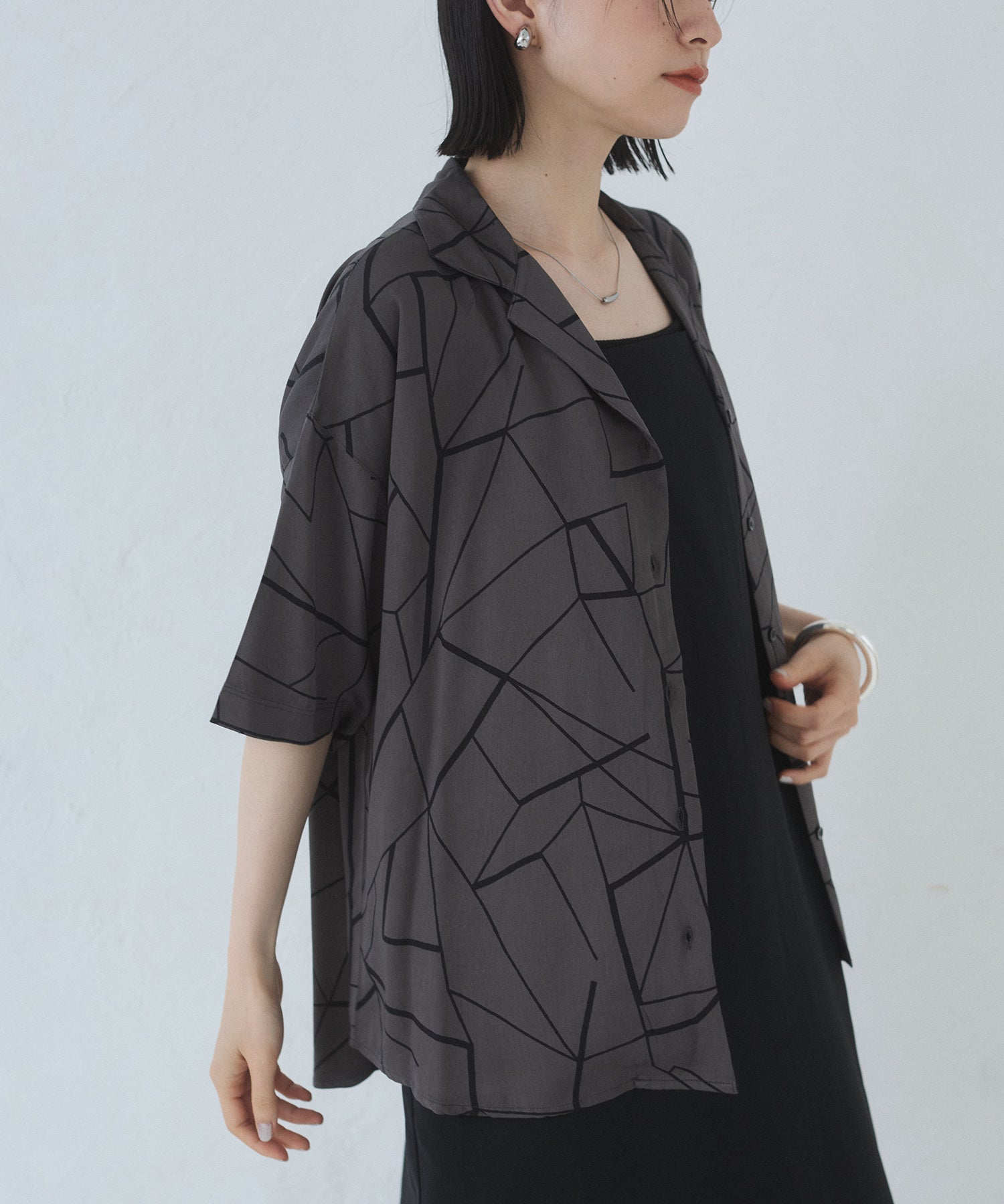 VISCOSE SATIN PRINTED OPEN-COLLAR SHIRT