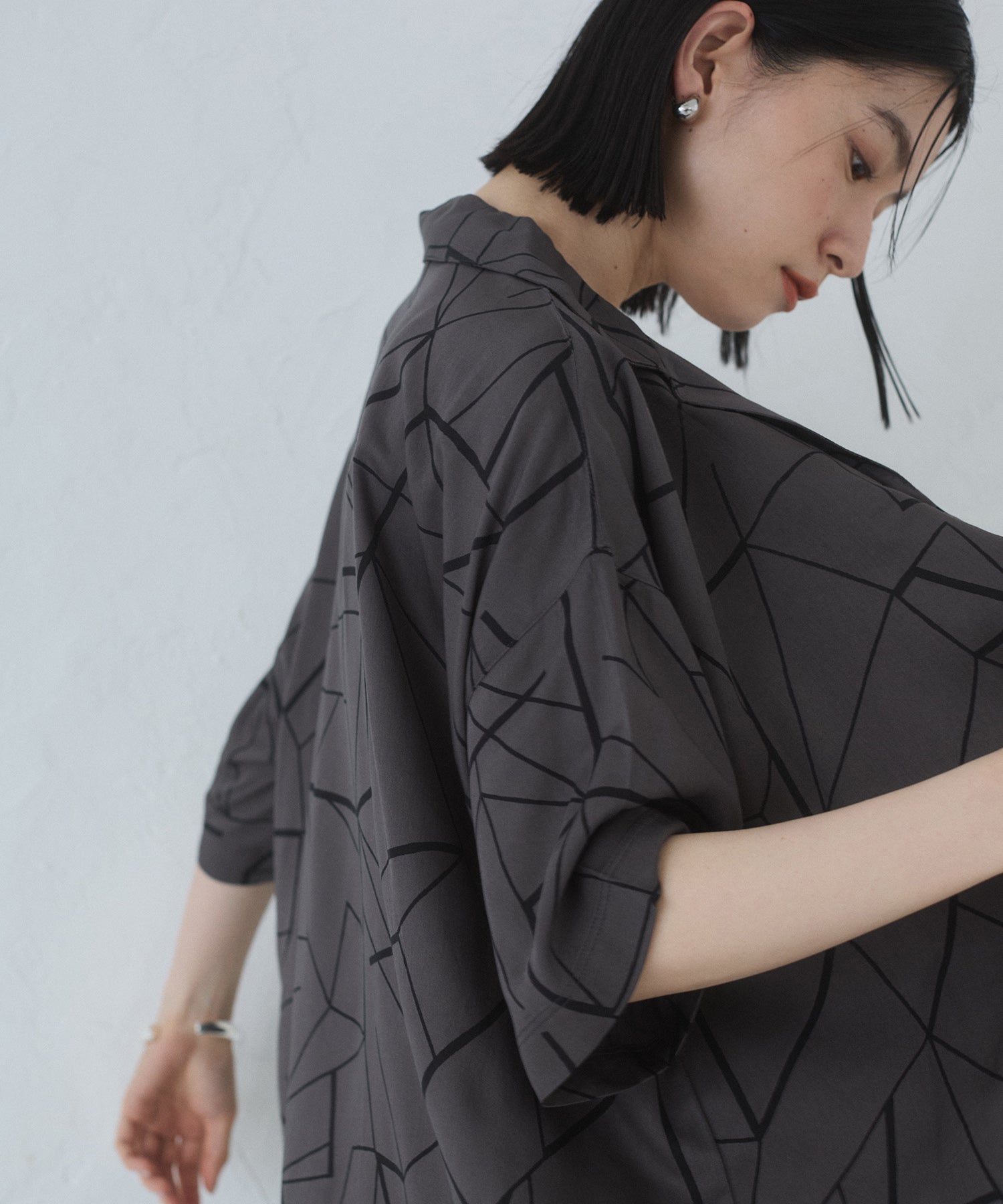 VISCOSE SATIN PRINTED OPEN-COLLAR SHIRT