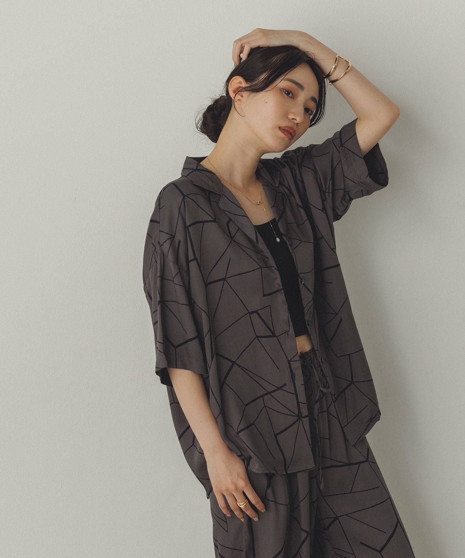 VISCOSE SATIN PRINTED OPEN-COLLAR SHIRT