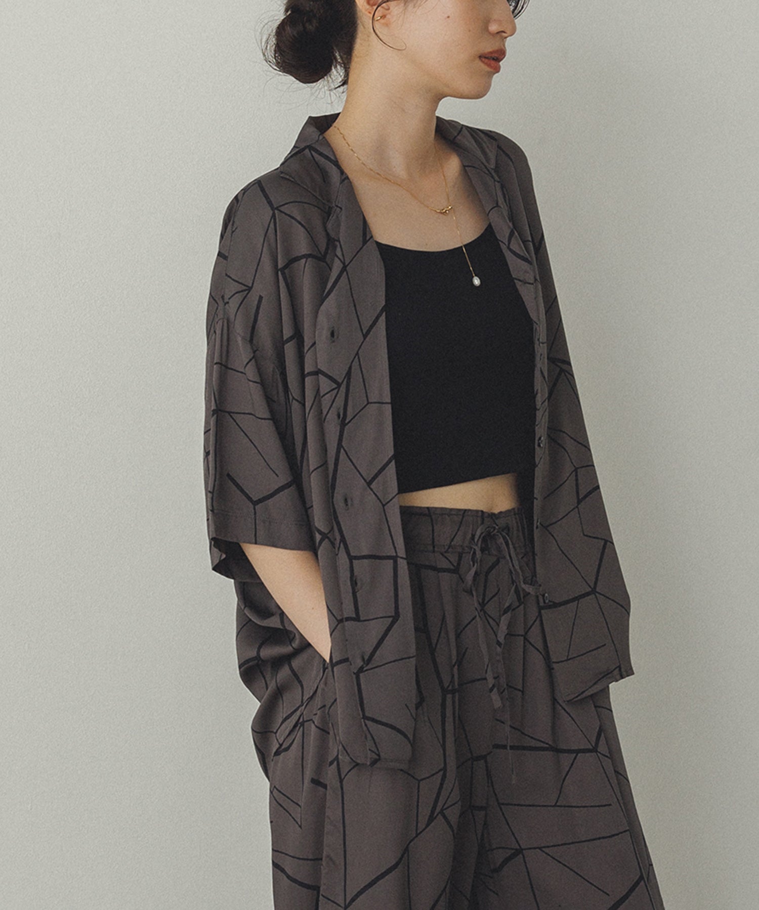 VISCOSE SATIN PRINTED OPEN-COLLAR SHIRT