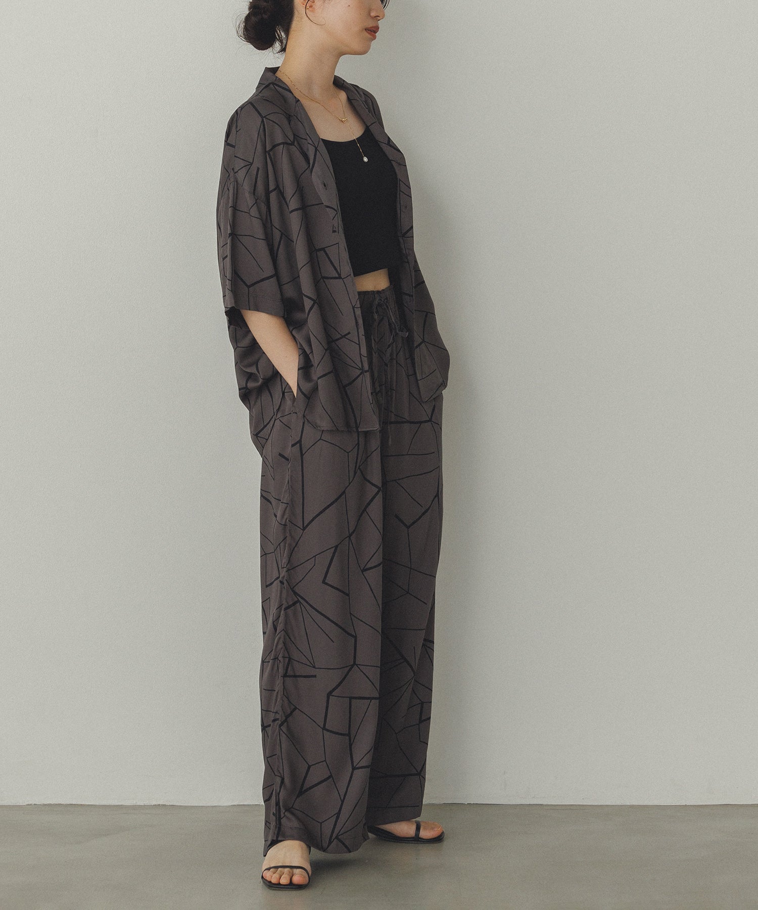 VISCOSE SATIN PRINTED OPEN-COLLAR SHIRT