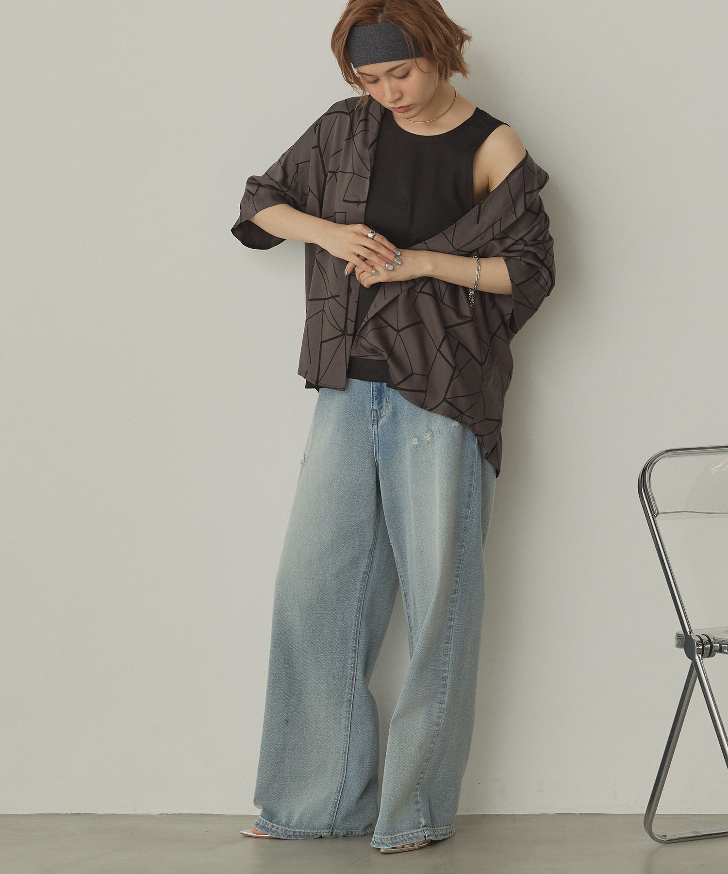 VISCOSE SATIN PRINTED OPEN-COLLAR SHIRT