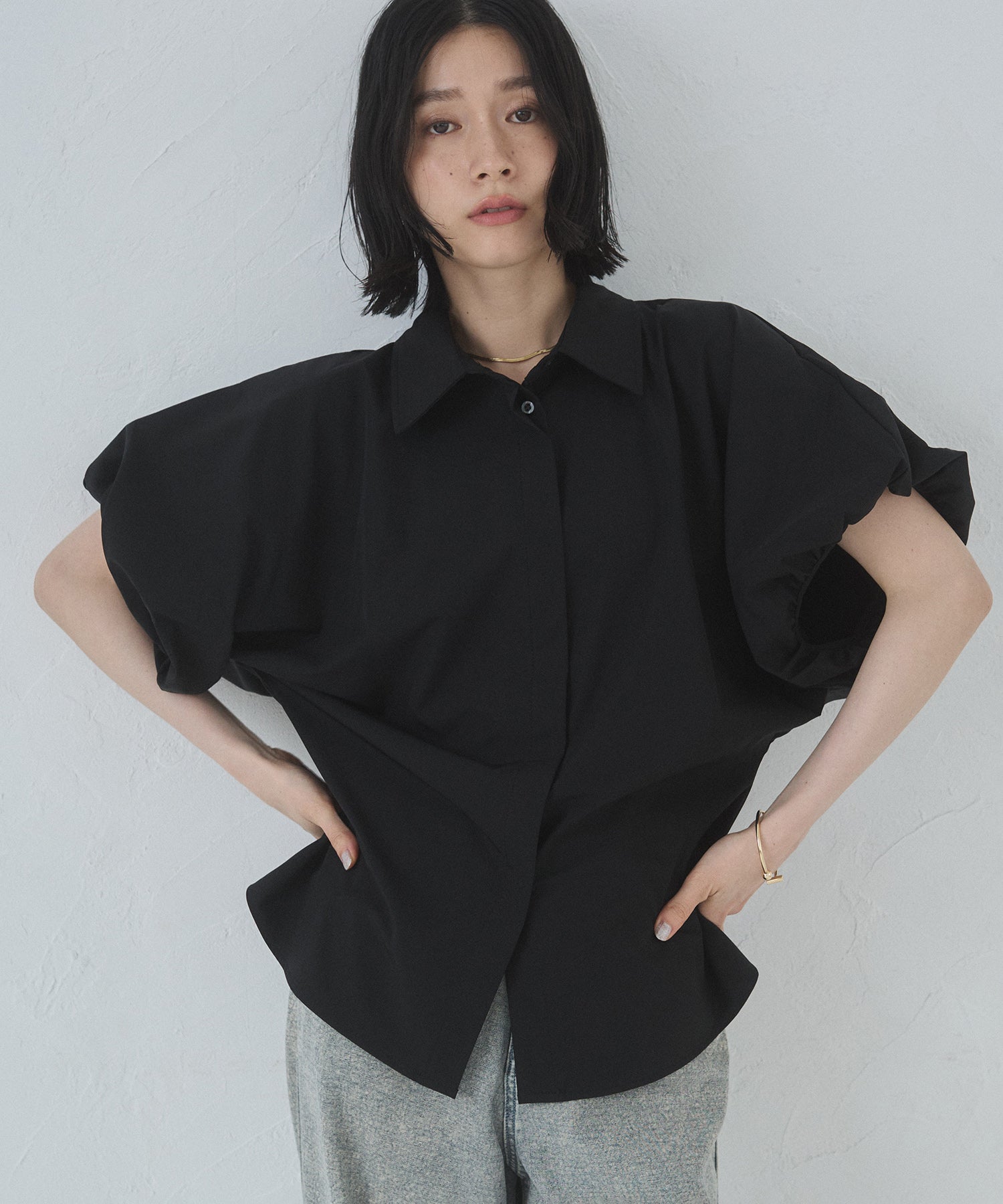 【接触冷感】 パフスリーブシャツ