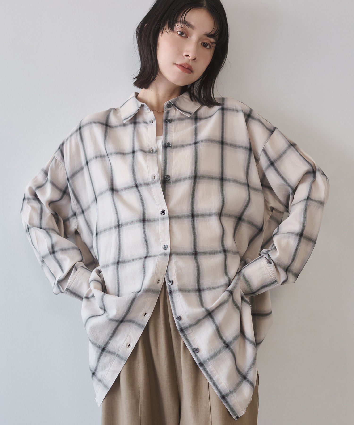 【新色追加】オンブレチェック オーバーシャツ