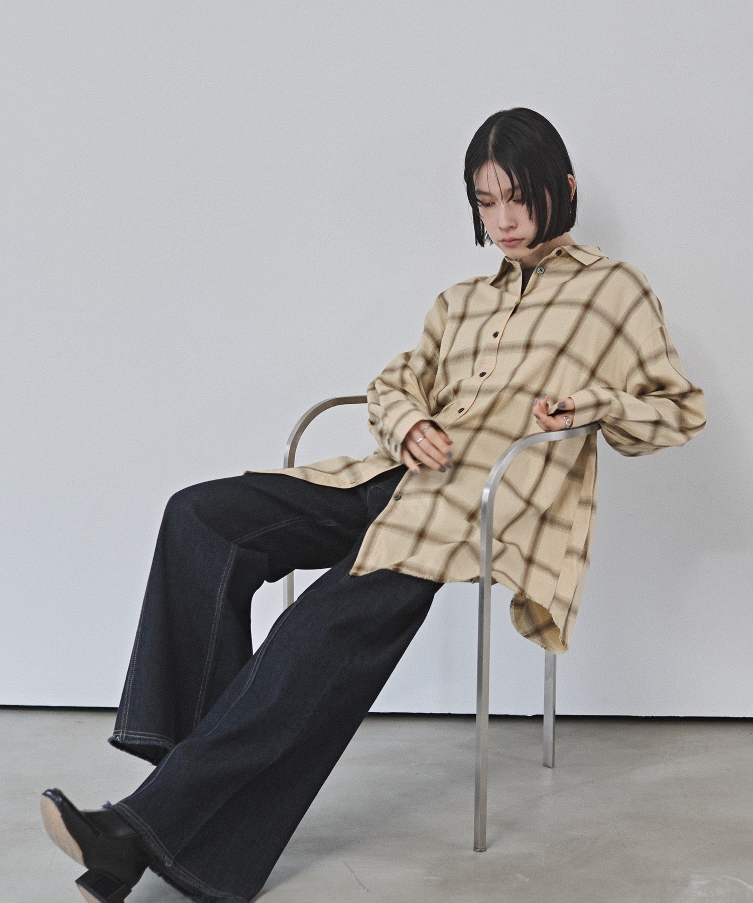 【新色追加】オンブレチェック オーバーシャツ