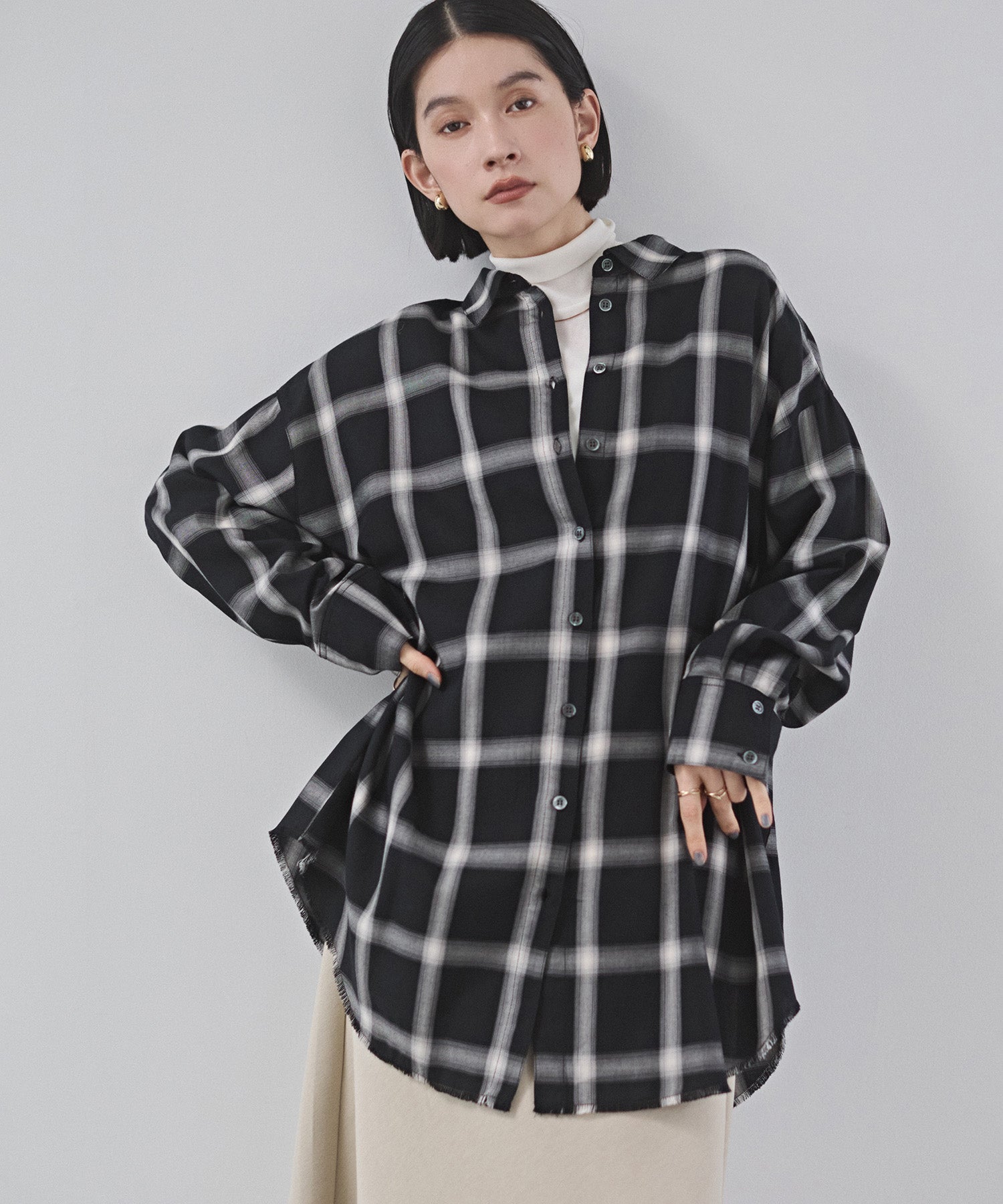 【新色追加】オンブレチェック オーバーシャツ