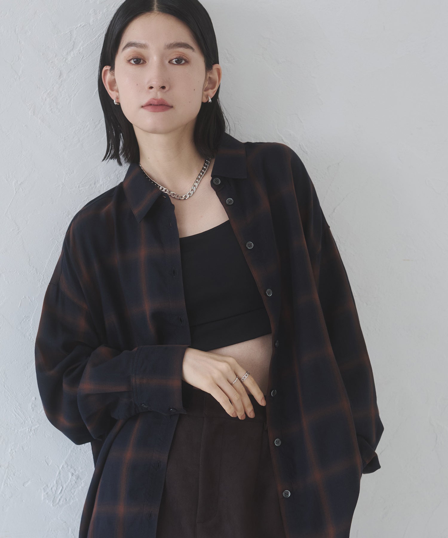 【新色追加】オンブレチェック オーバーシャツ