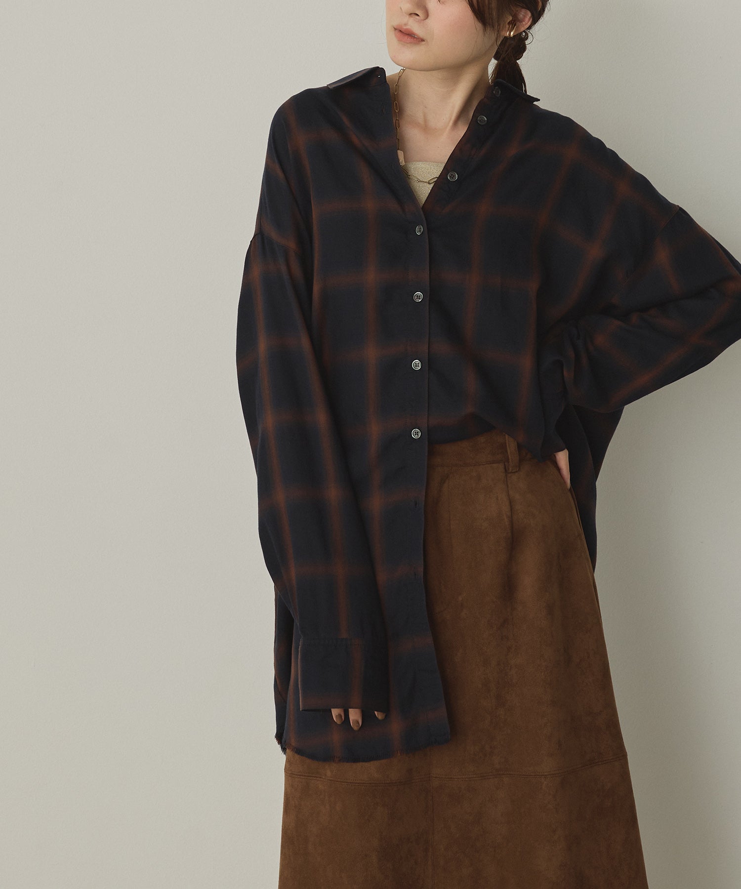【新色追加】オンブレチェック オーバーシャツ