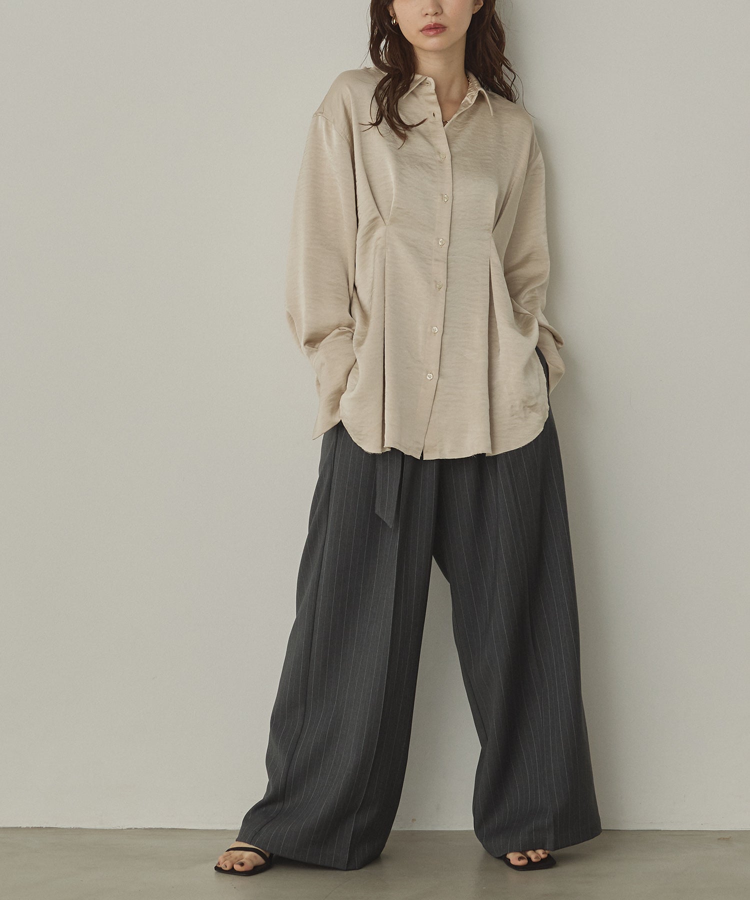 MATTE SATIN TUCK SHIRT