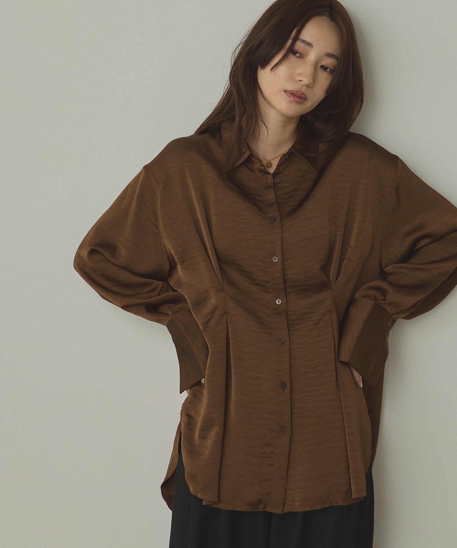 MATTE SATIN TUCK SHIRT