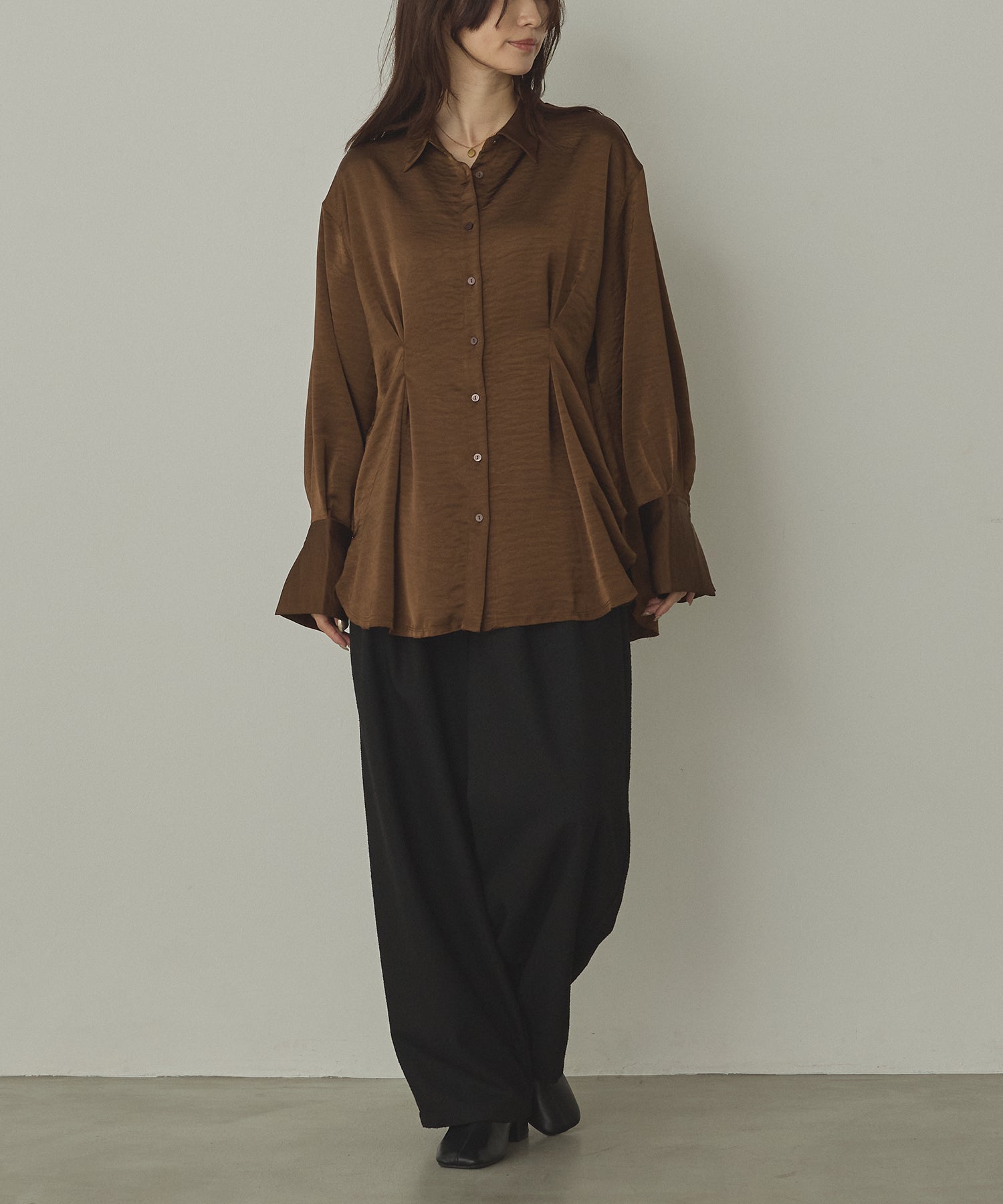 MATTE SATIN TUCK SHIRT
