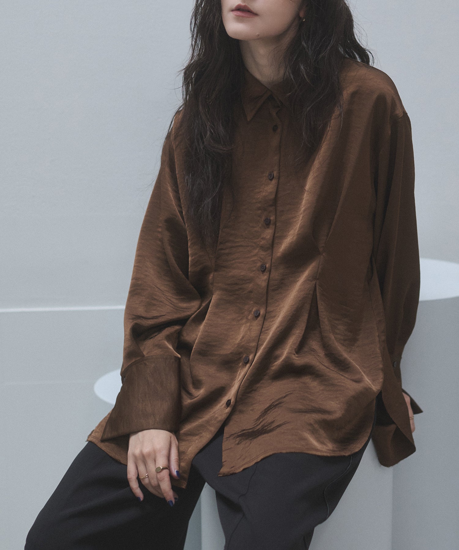 MATTE SATIN TUCK SHIRT