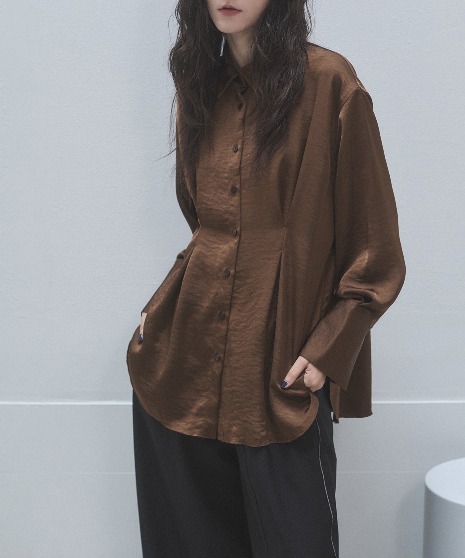 MATTE SATIN TUCK SHIRT