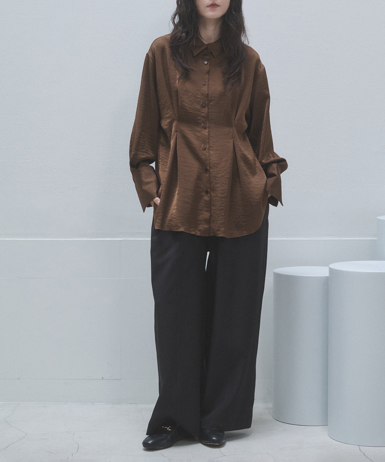 MATTE SATIN TUCK SHIRT