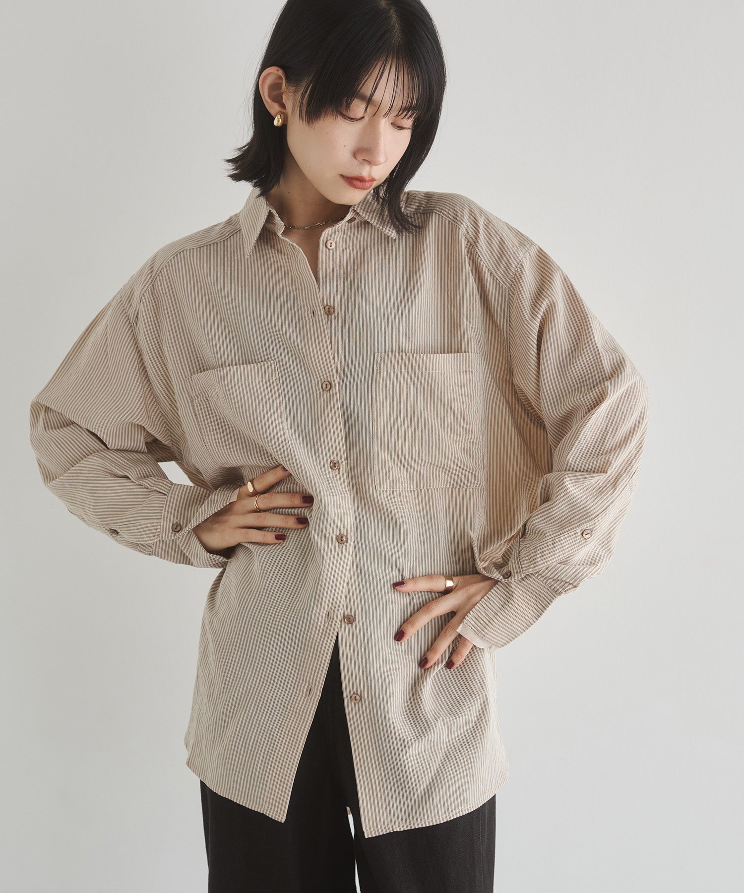 ツヤストライプ オーバーシャツ