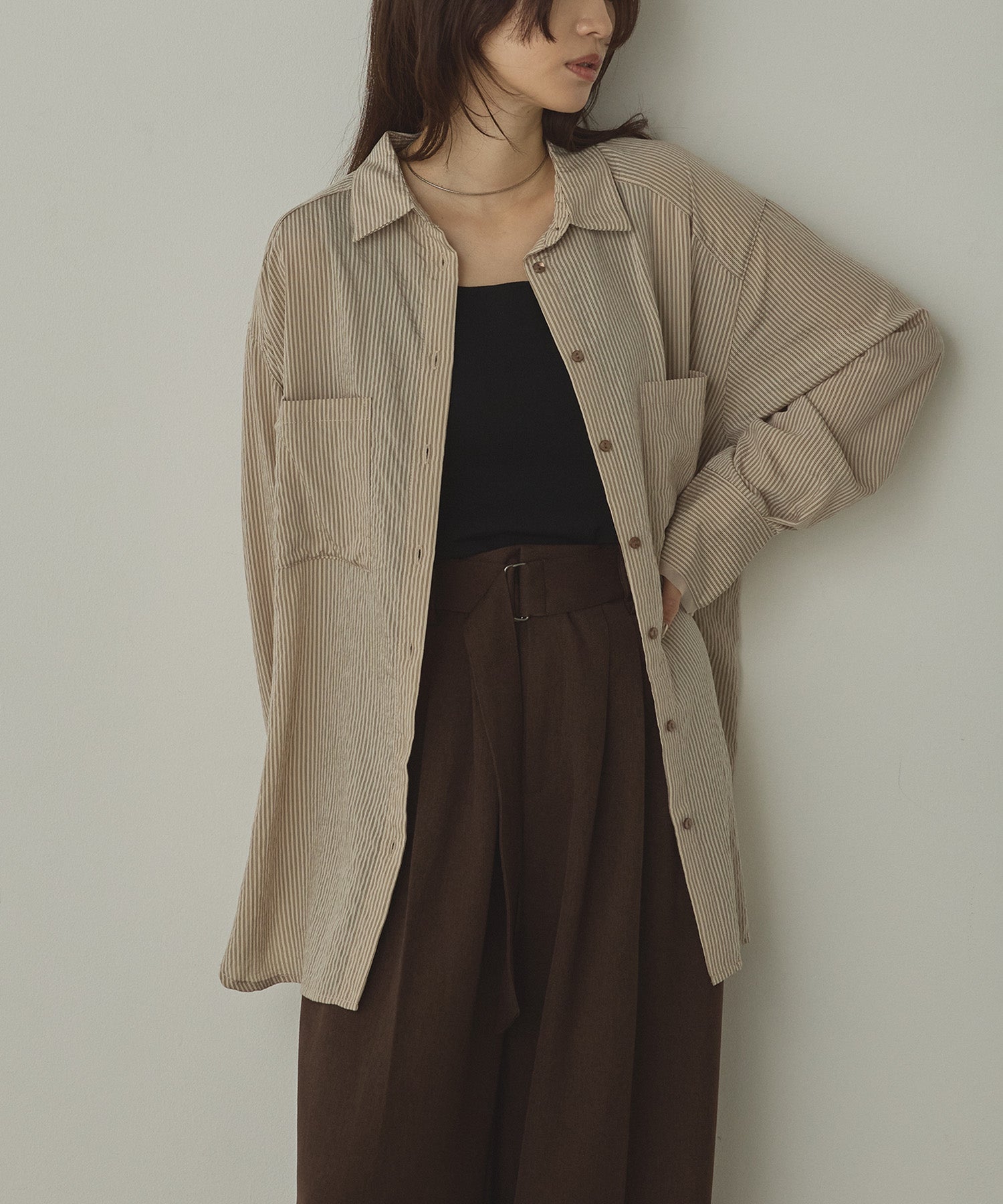 ツヤストライプ オーバーシャツ