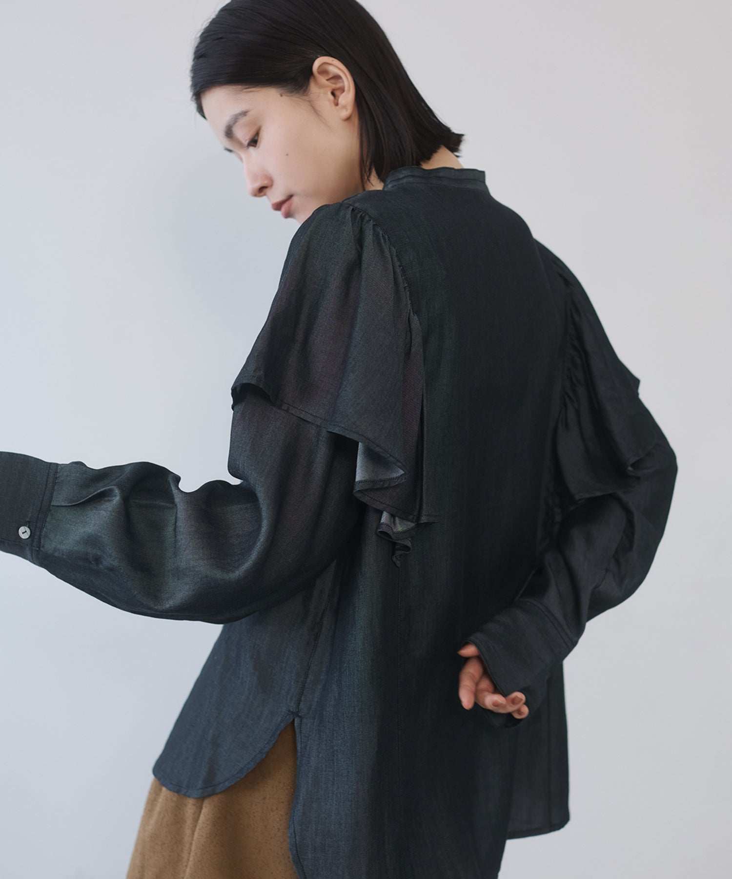 デニム フリルシャツ