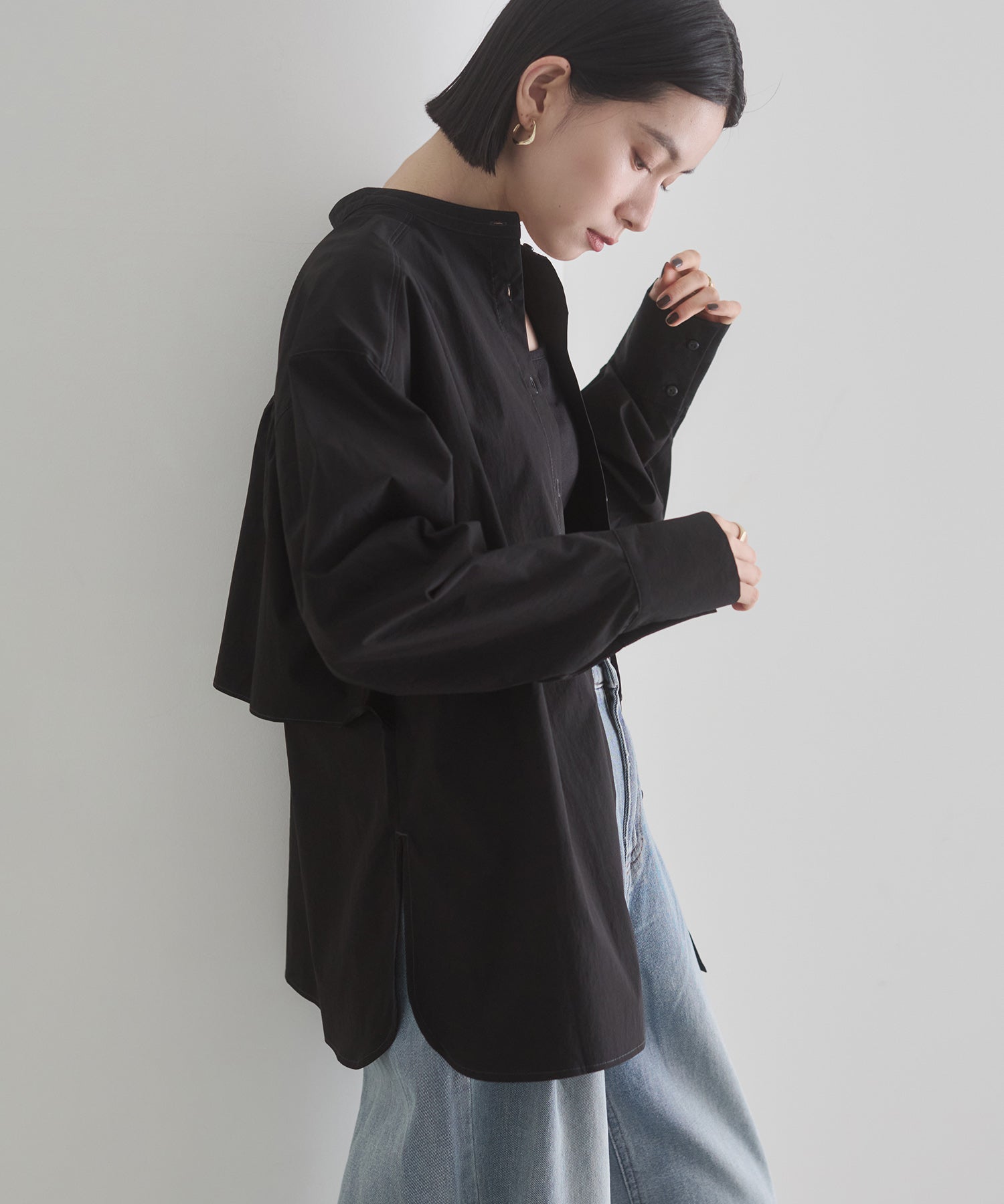 ポリエステルブロード 前後2WAYフリルシャツ