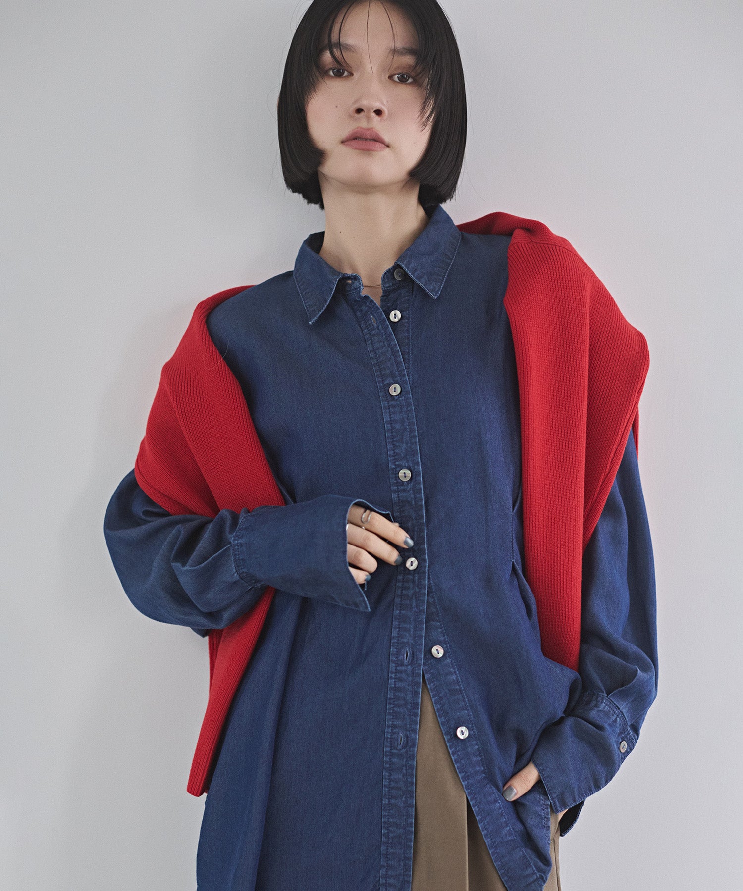 デニム オーバータックシャツ