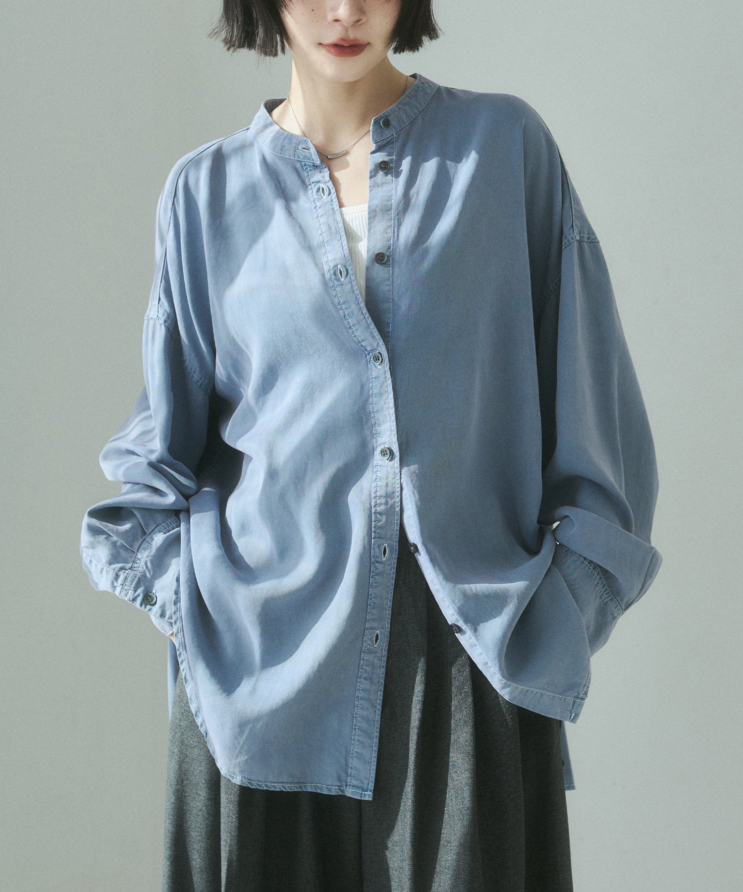 バックギャザー テンセルデニムシャツ
