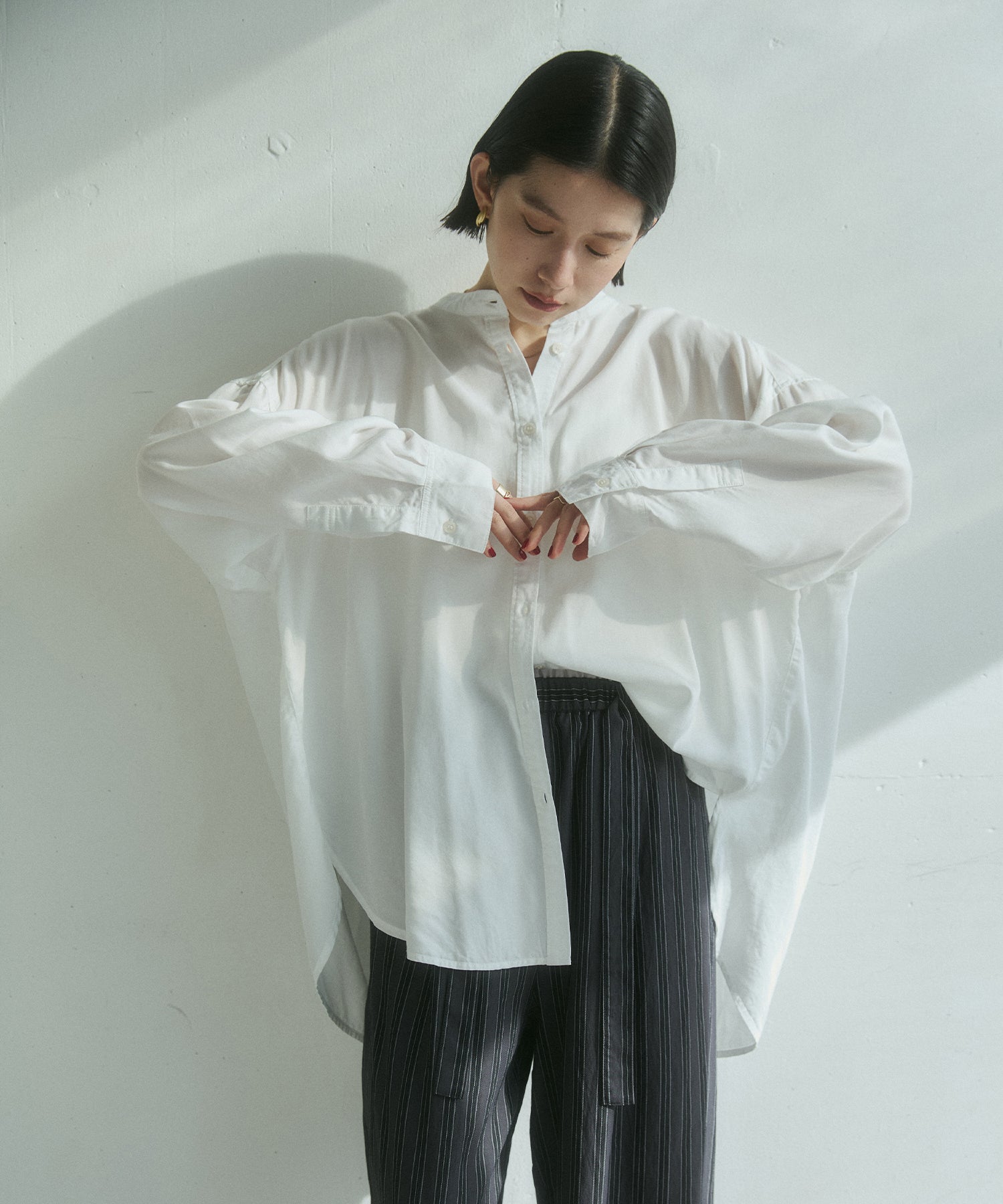 バックギャザー テンセルデニムシャツ