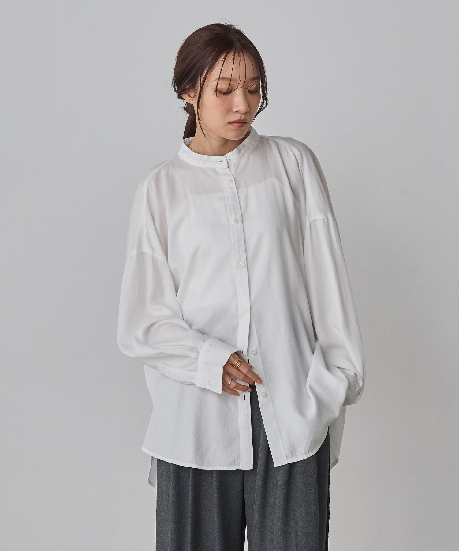 バックギャザー テンセルデニムシャツ