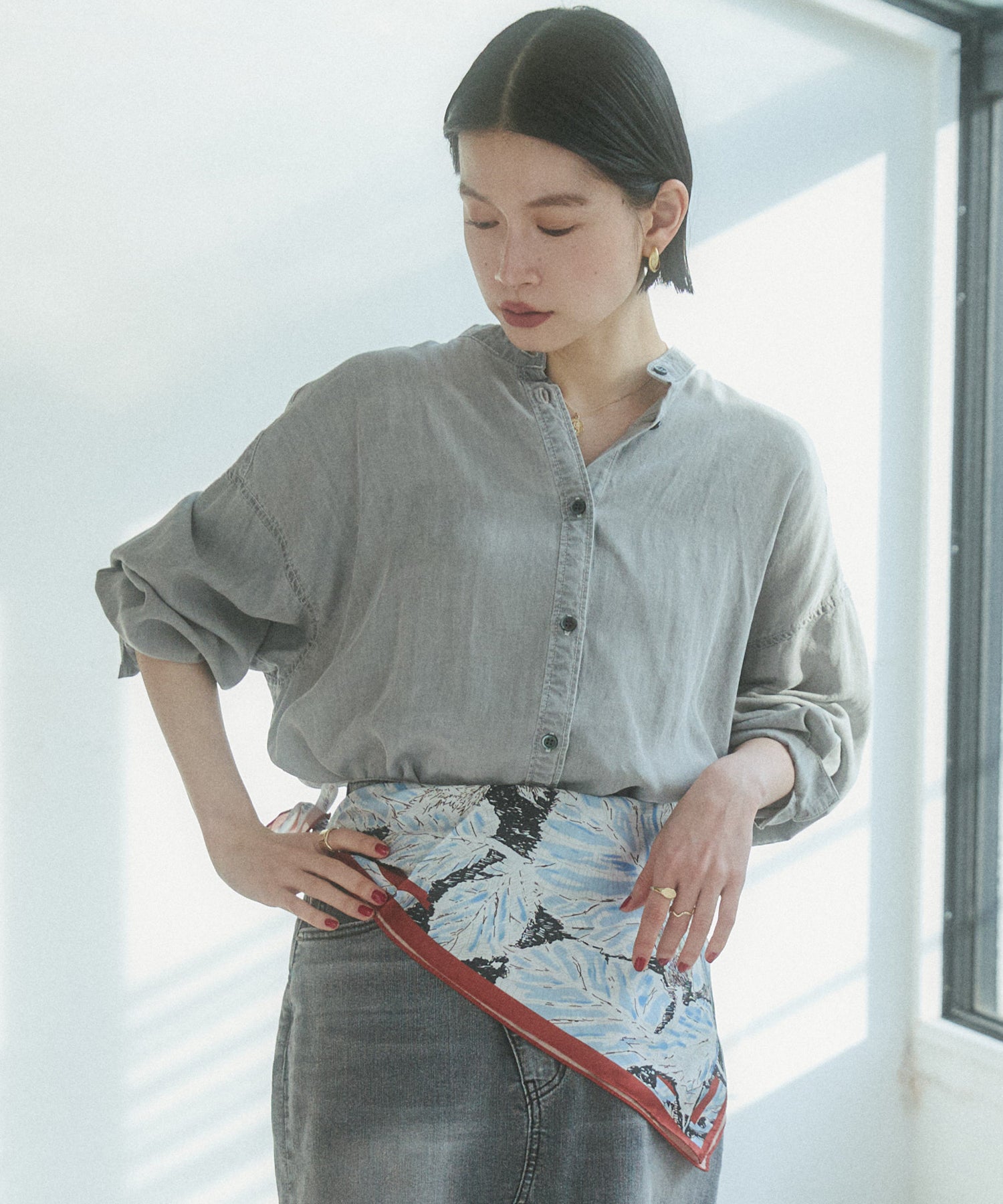 バックギャザー テンセルデニムシャツ