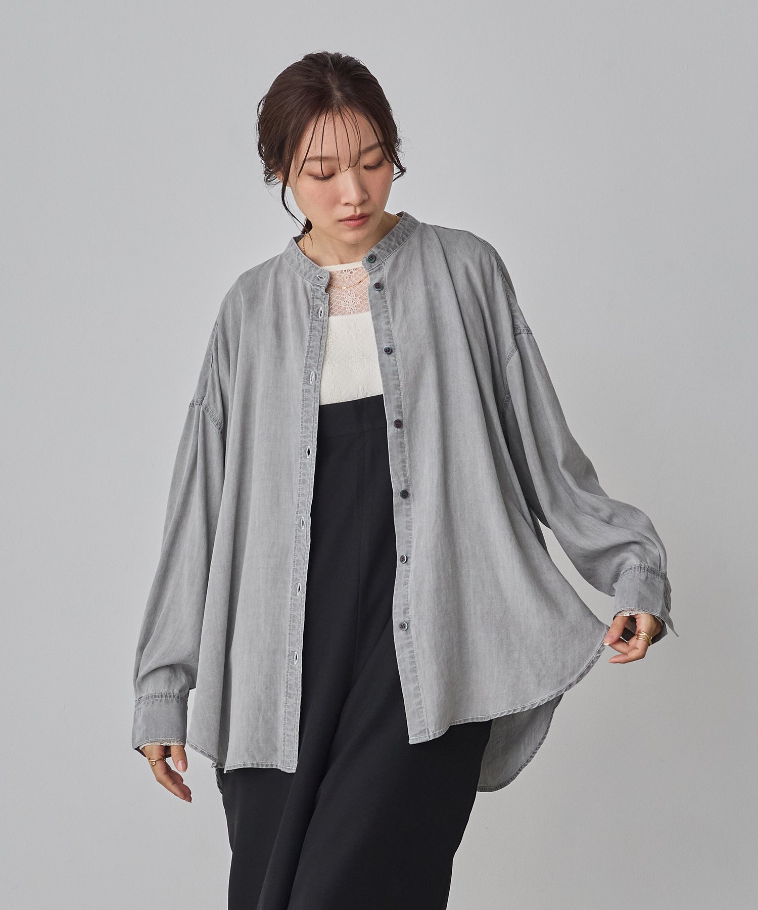 バックギャザー テンセルデニムシャツ
