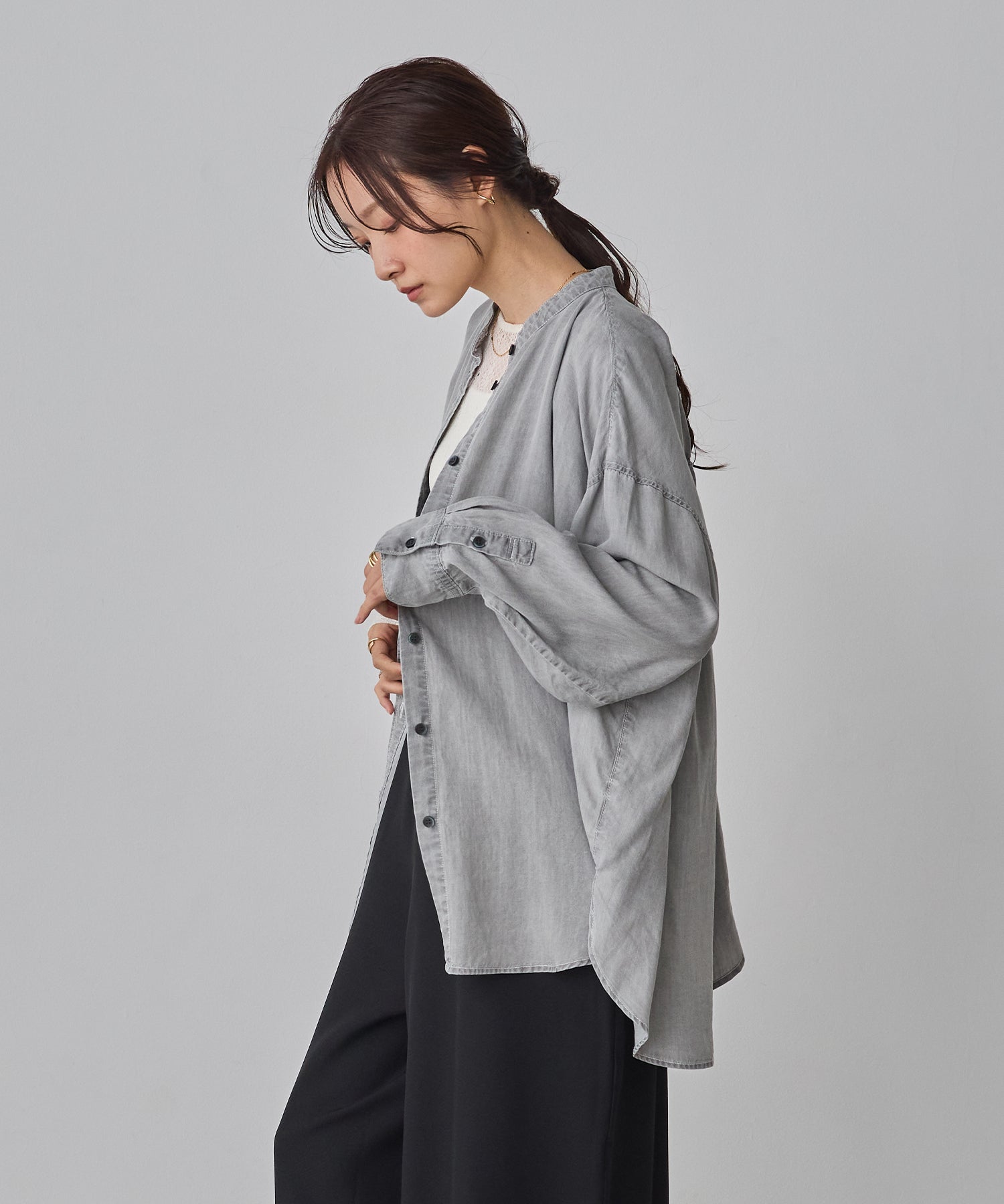 バックギャザー テンセルデニムシャツ