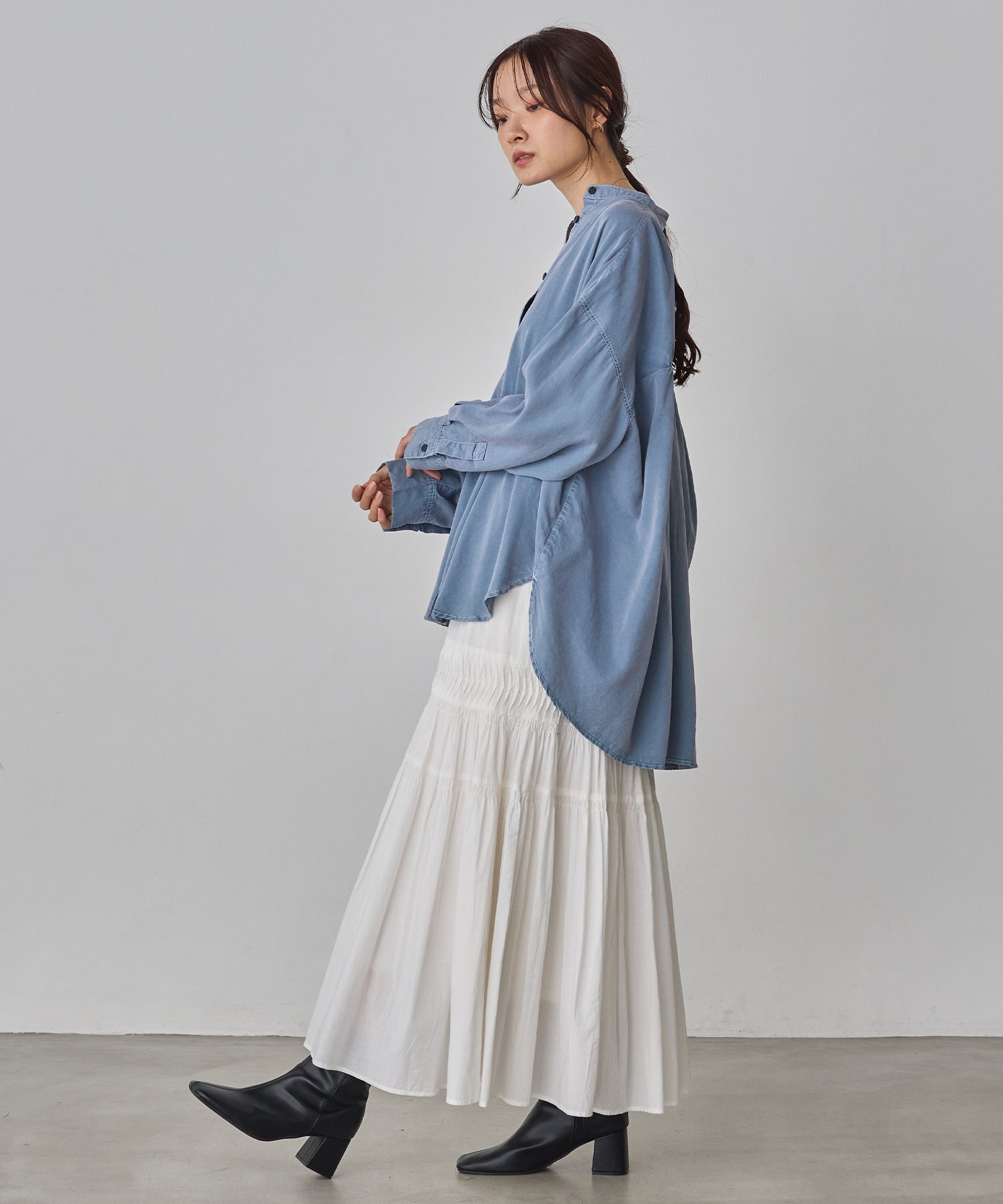 バックギャザー テンセルデニムシャツ