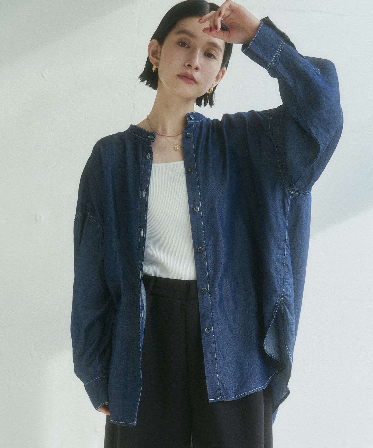 バックギャザー テンセルデニムシャツ