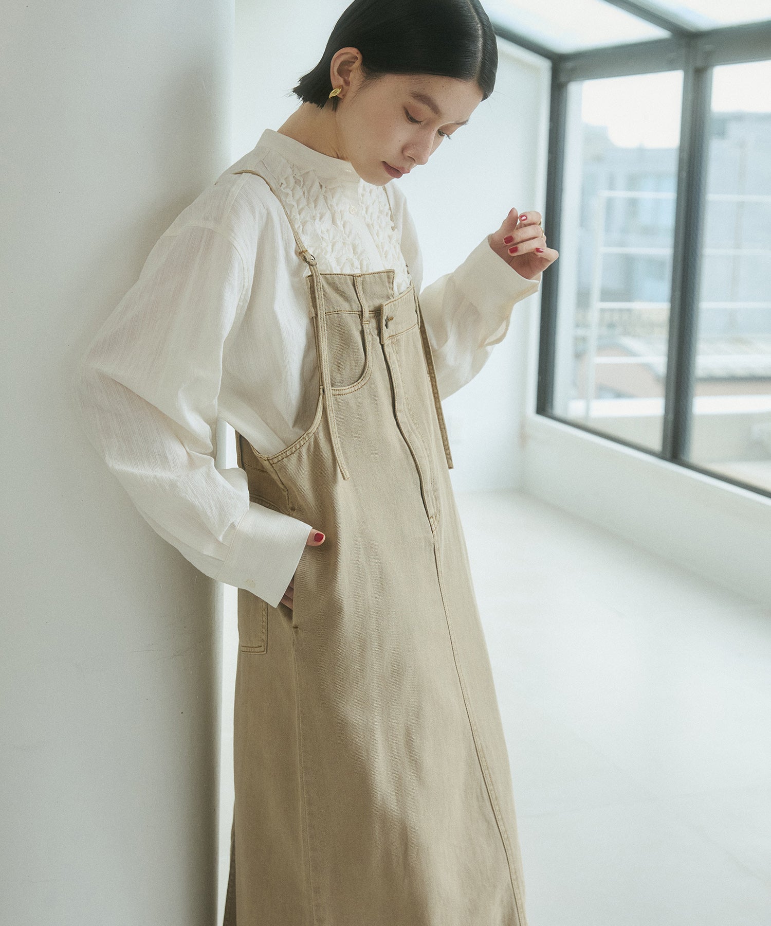 スラブ/デニム ストライプフリルシャツ