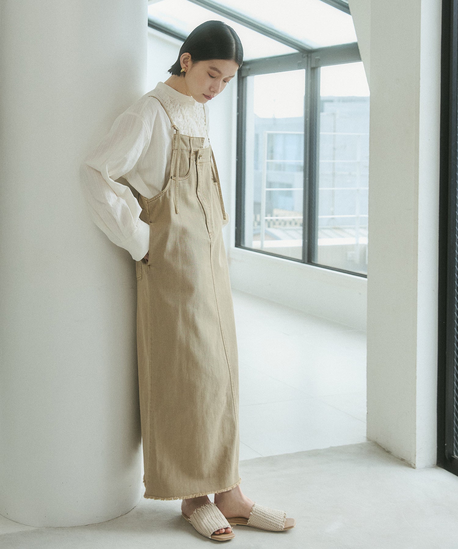 スラブ/デニム ストライプフリルシャツ