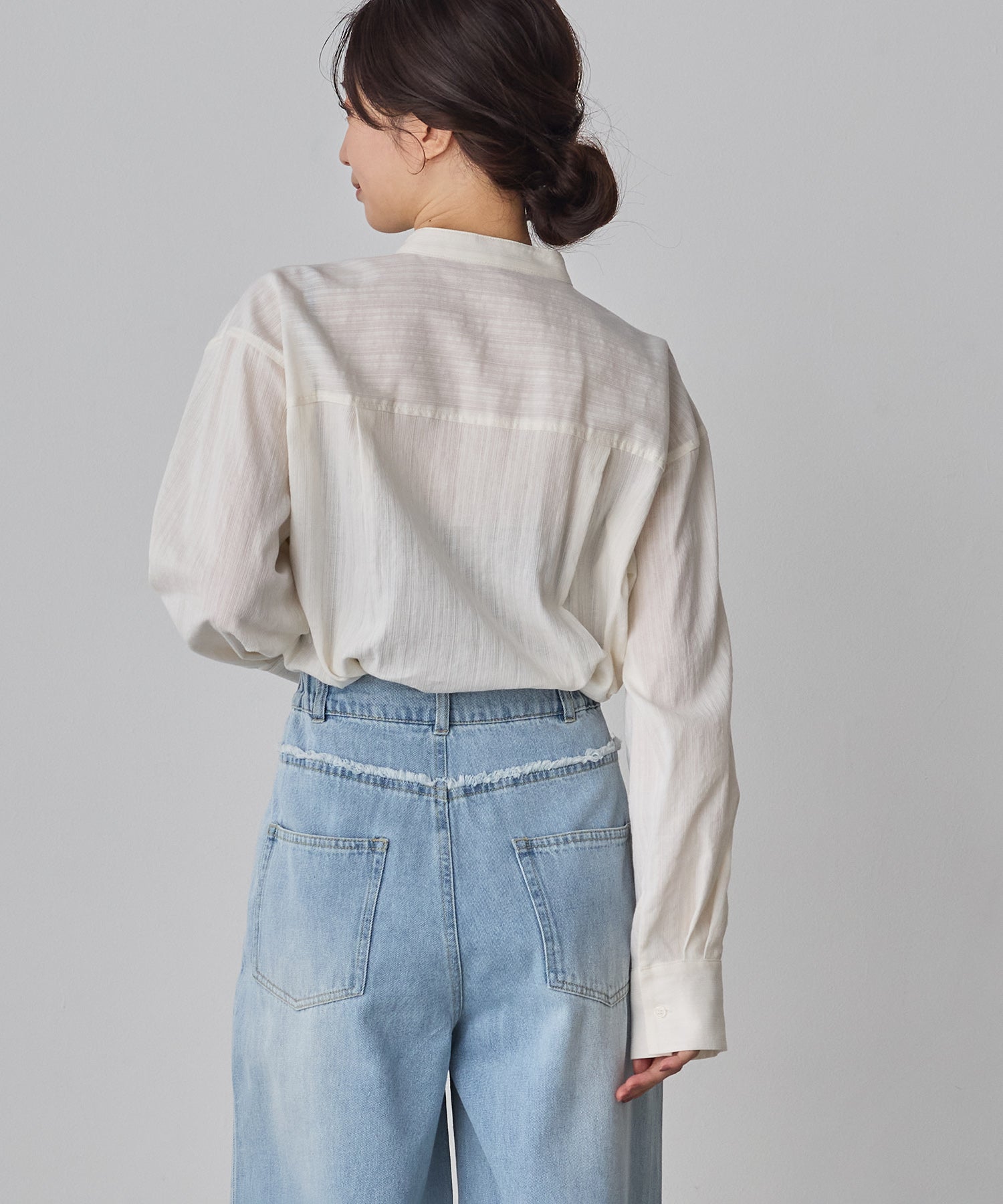 スラブ/デニム ストライプフリルシャツ