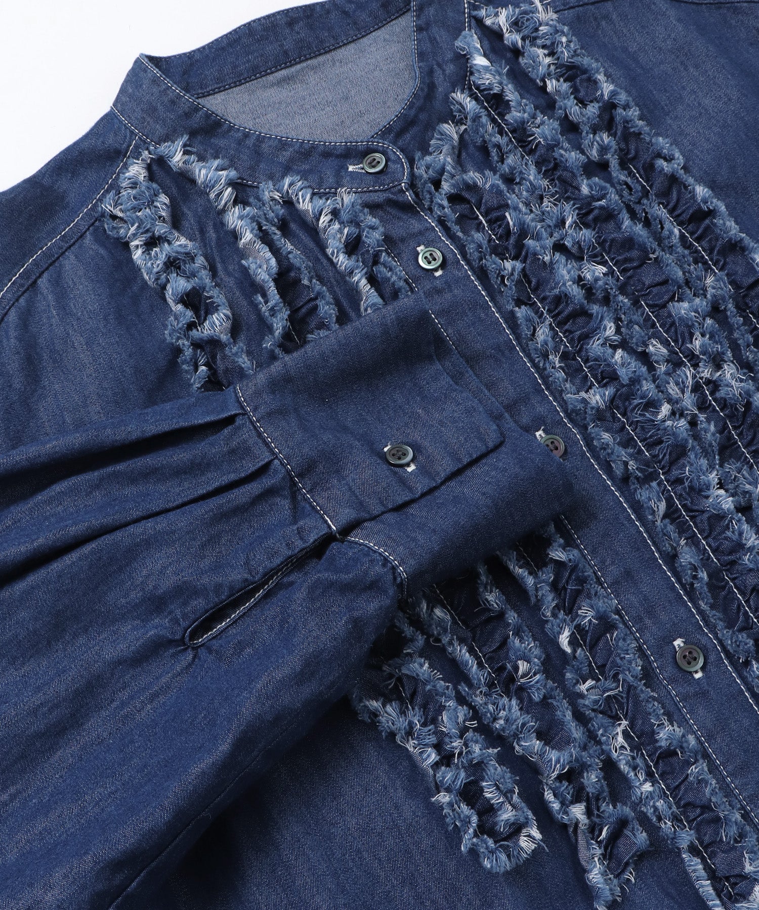 スラブ/デニム ストライプフリルシャツ