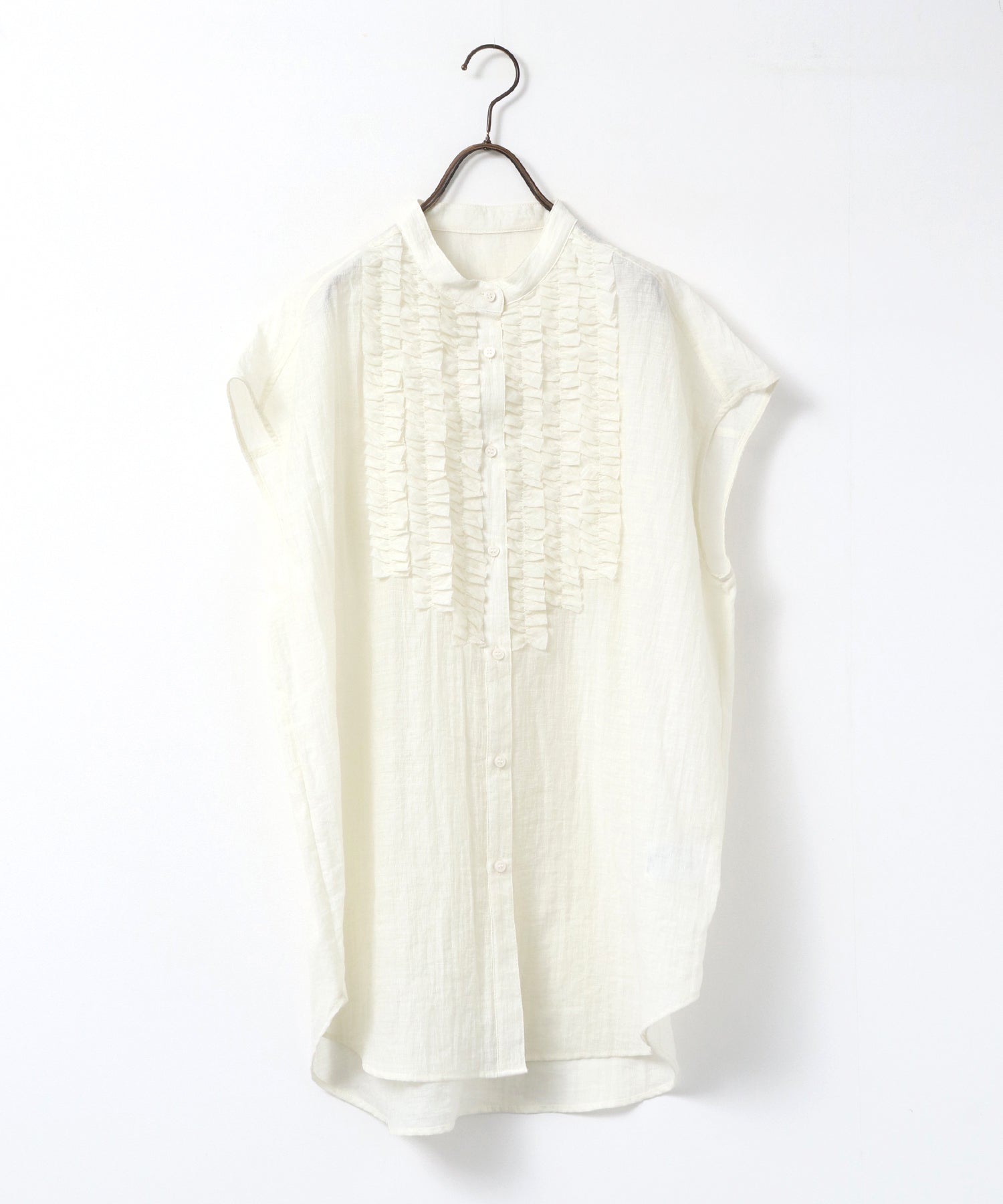 HIGH-TWIST SLUB FRILL BLOUSE
