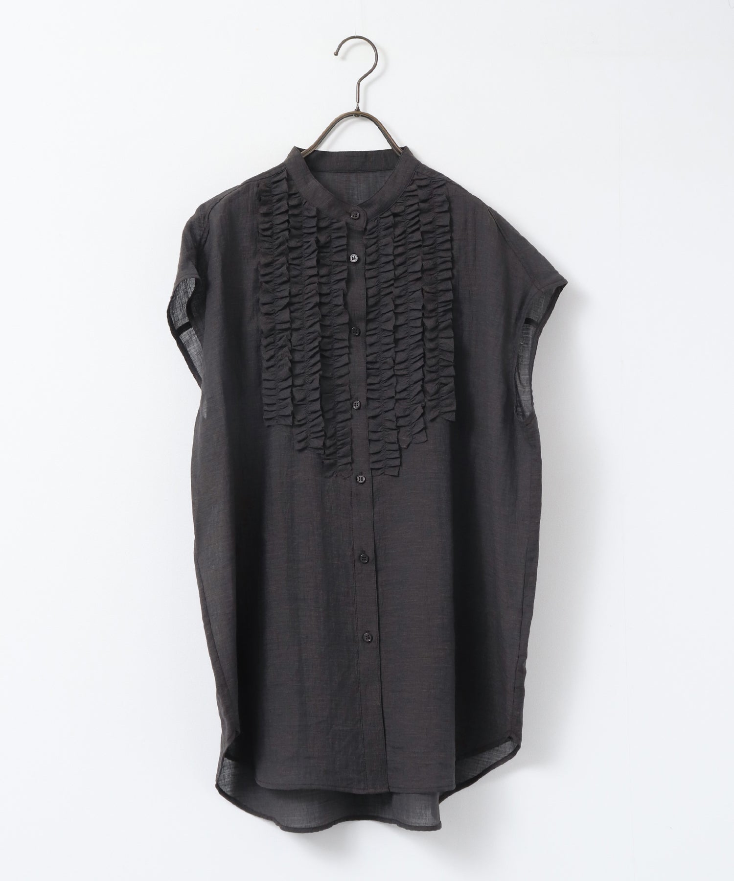 HIGH-TWIST SLUB FRILL BLOUSE
