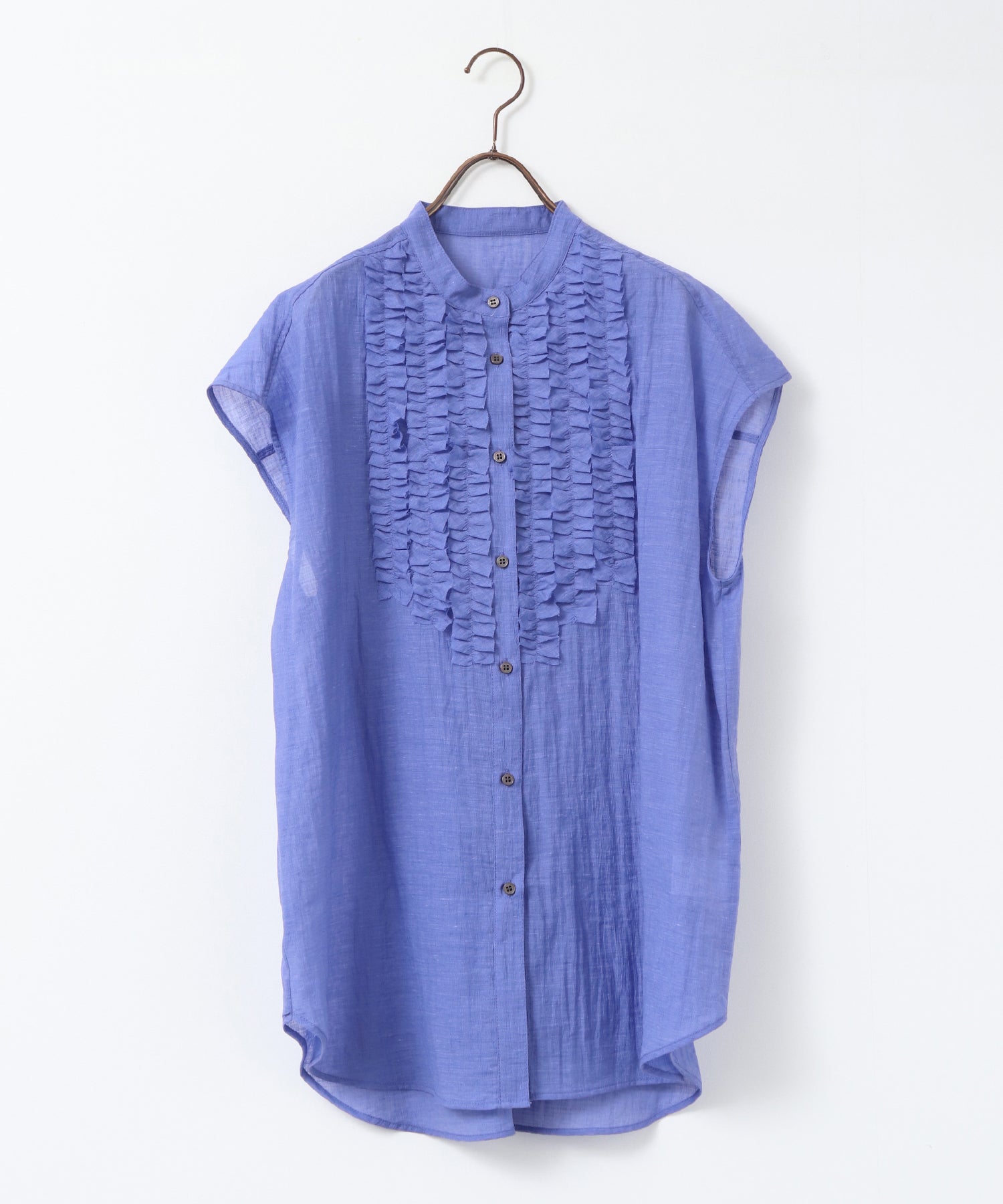 HIGH-TWIST SLUB FRILL BLOUSE