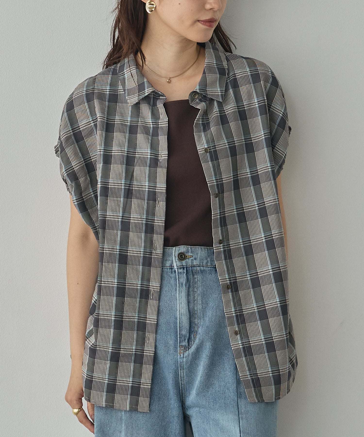 SOLID-COLOR YARN-DYED CHECK OVERSHIRT